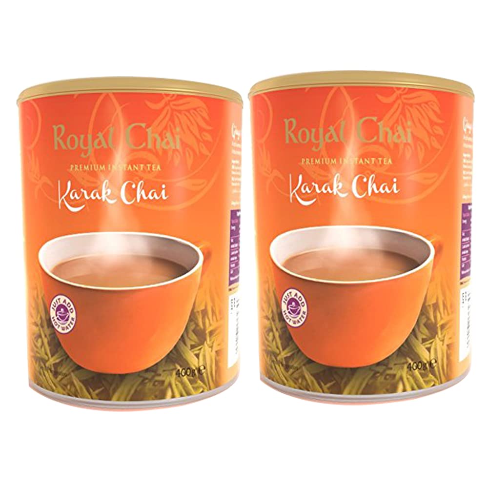 Royal Tea Sweetened Karak Chai Instant Tea Tub 400g (Pack of 2) ? Premium Natural