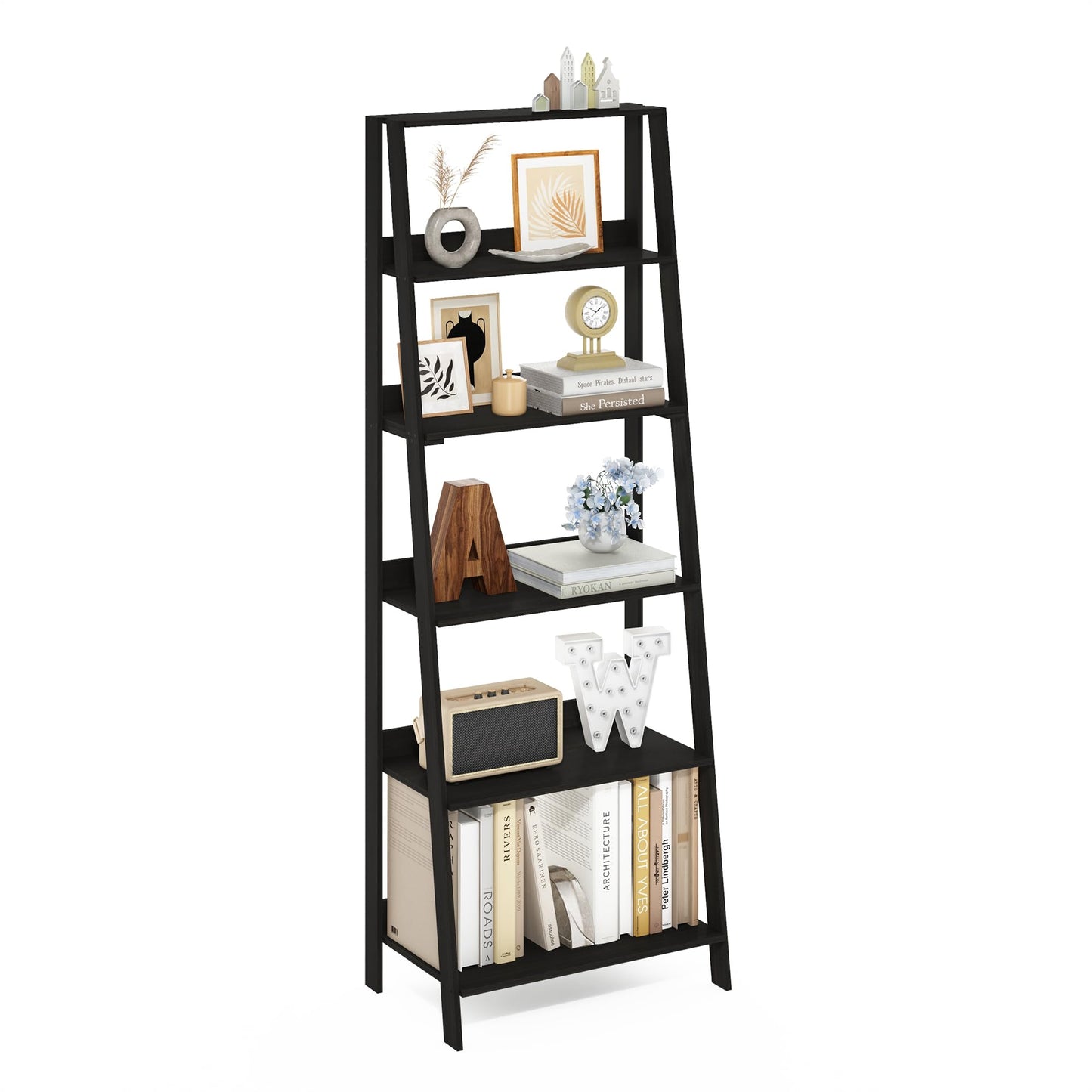 Furinno LADDER Shelf, 6-Tier Ladder Book Shelf, Bookcase, Storage Shelves, Storage Rack, for Organization and Storage, Living Room, Home Office