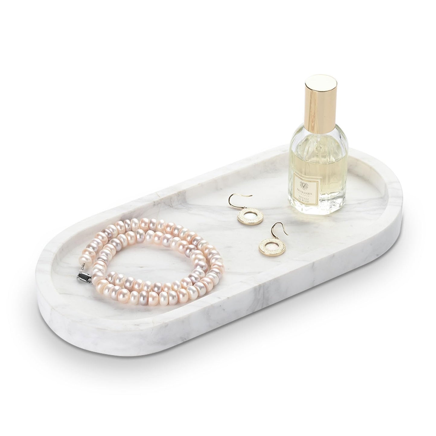 HAMAKAWA Oval Bathroom Vanity Tray, Large Natural Marble Tray 25cm / 10 inch, Volakas White Stone Soap Trays, Modern Perfume Trays