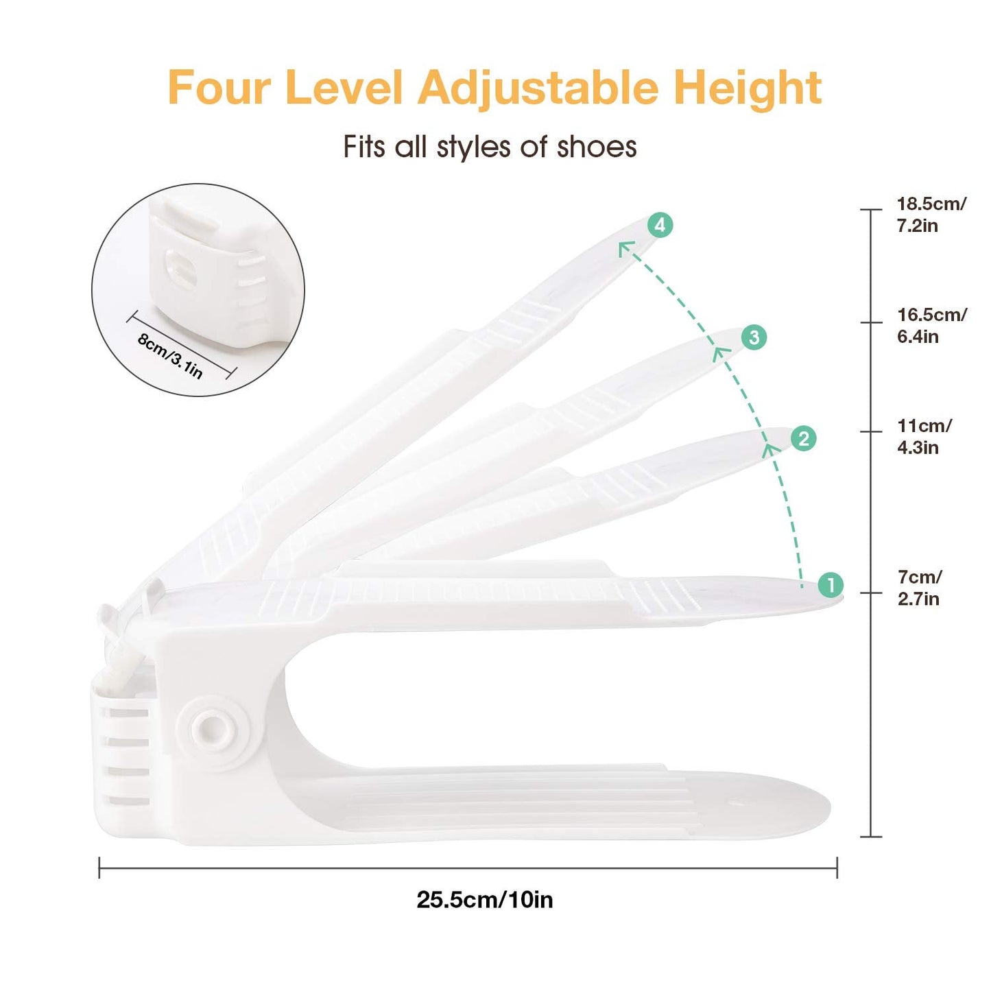 Neprock Shoe Slots Organizer, Adjustable Shoe Rack Stacker Storage Space Saver, Double Deck Shoe Rack Holder for Closet Organization (20-Pack, White)