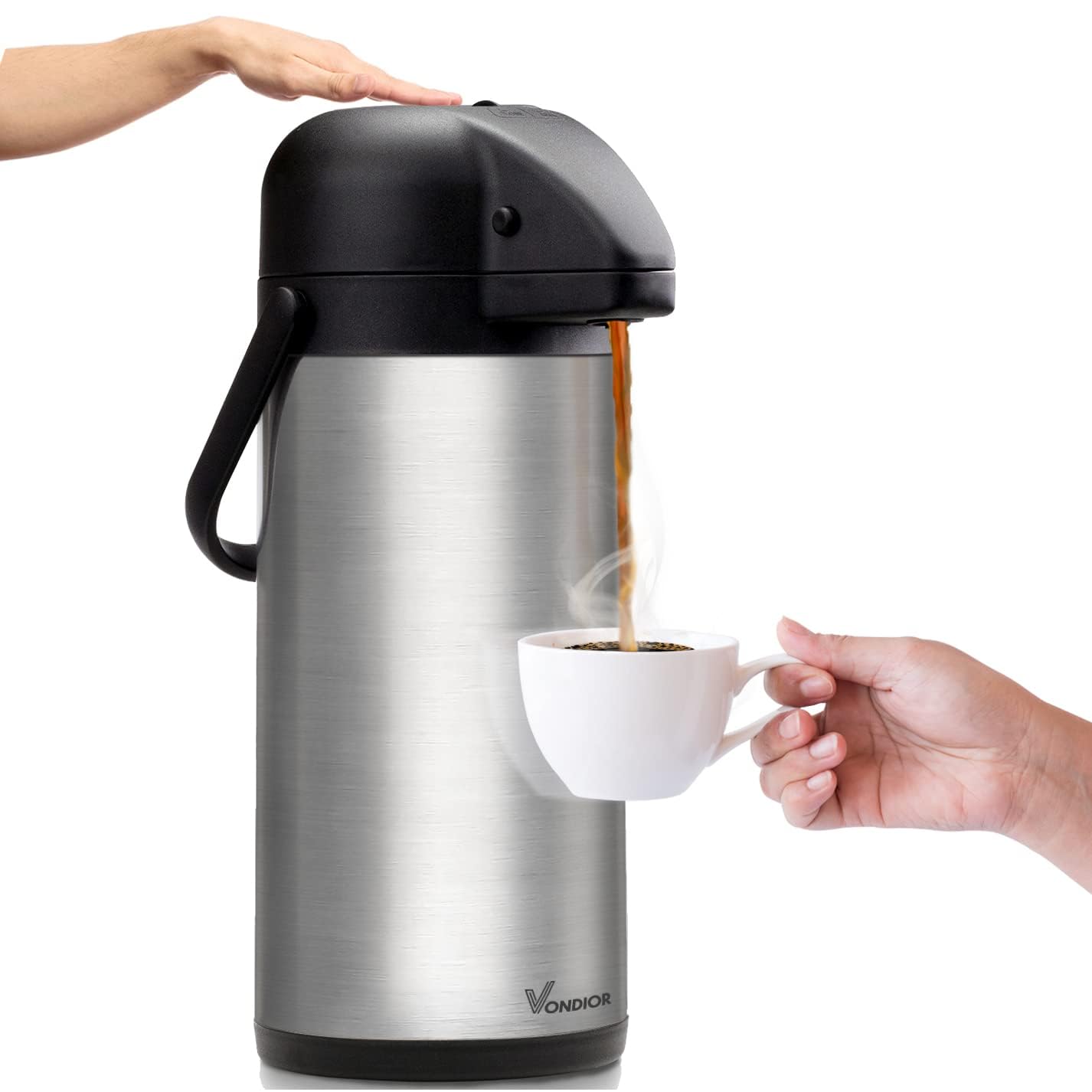 Vondior Thermal Coffee Pot 3L, Insulated Coffee Carafe Jugs with Pump Stainless Steel, Teapot Vacuum Jug for Hot/Cold Water, Party Chocolate Drinks