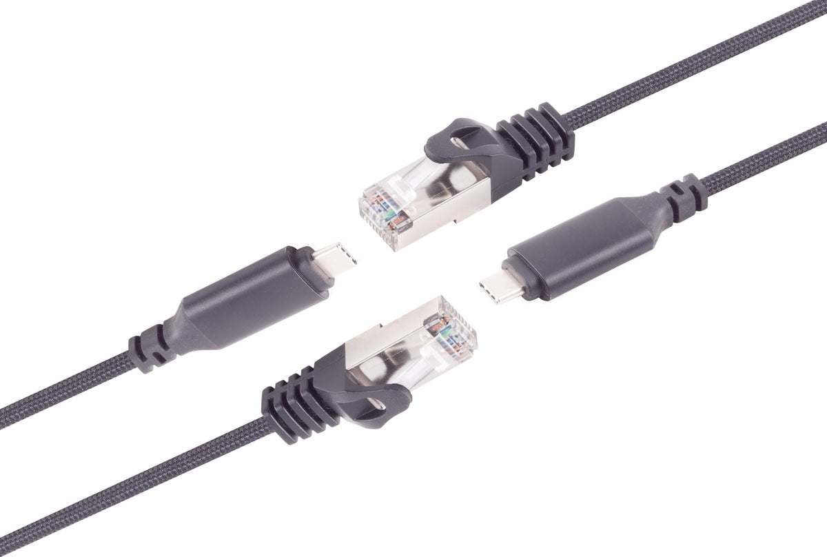 1aTTack.de 3 meter USB-C to LAN adapter cable, 2 pieces cable, 1 Gbit data transfer, USB C 3.1 to RJ45 Ethernet Cat6 cable, compatible with