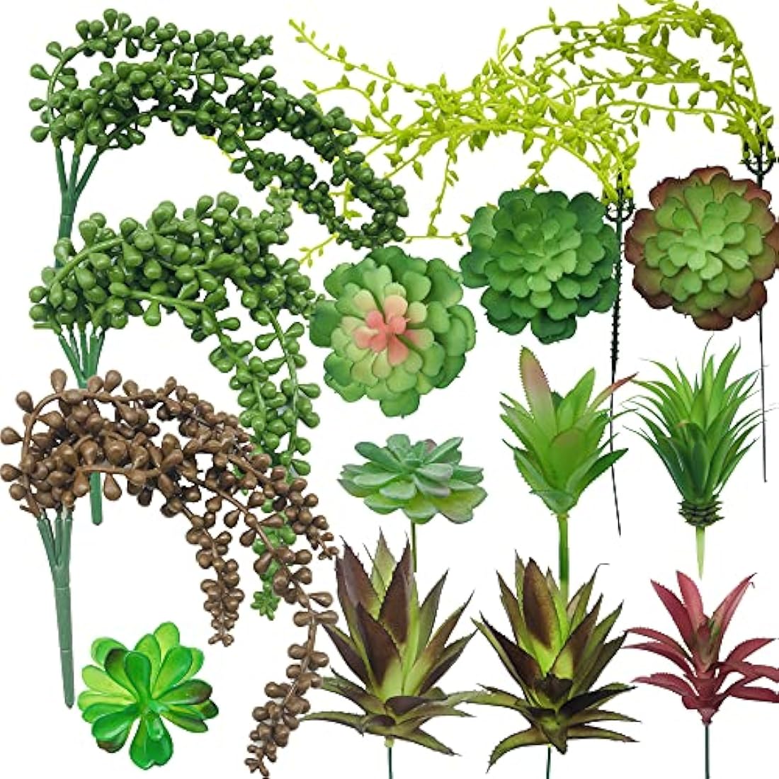 NA Woohome Fake Artificial Succulent Plants, 15 PCS Assorted Artificial Succulent Realistic Succulents Pick Bouquet String of Succulent Faux Succulents Floral Arrangement