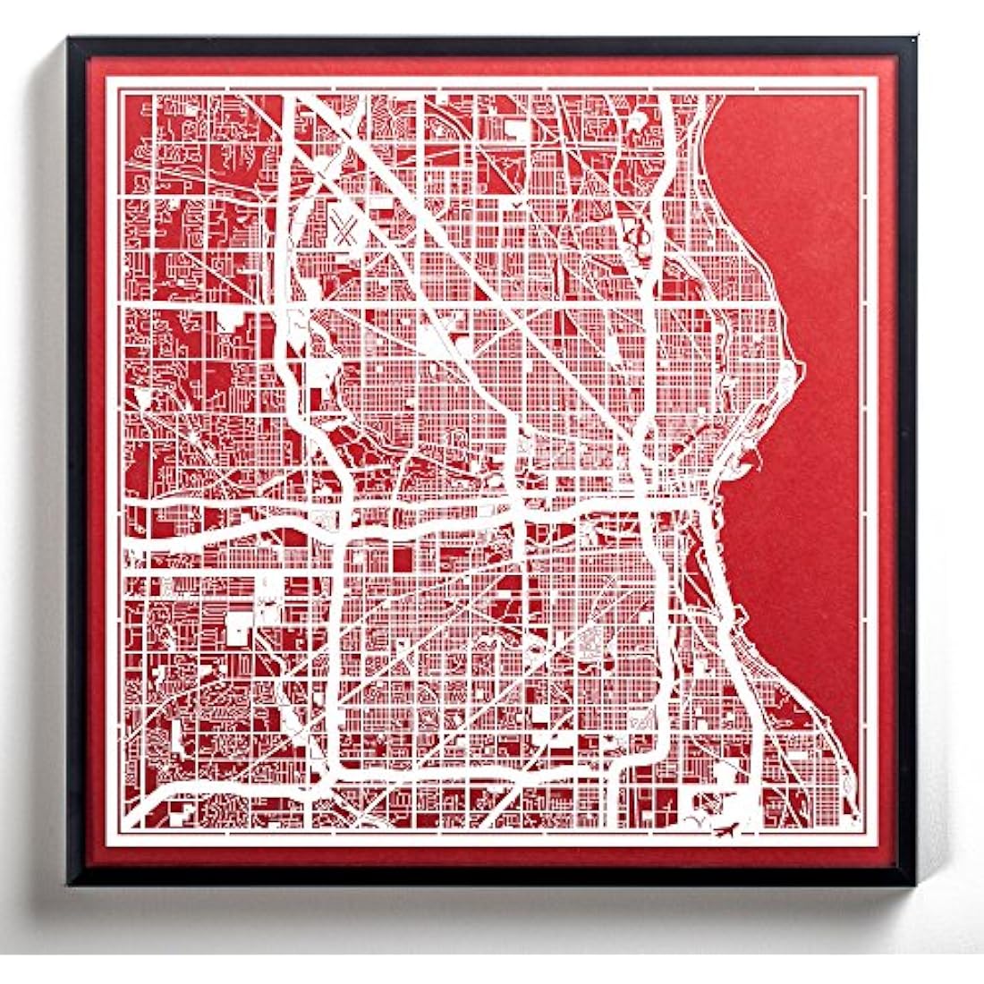 Milwaukee Paper Cut Map White 12×12 inches Paper Art