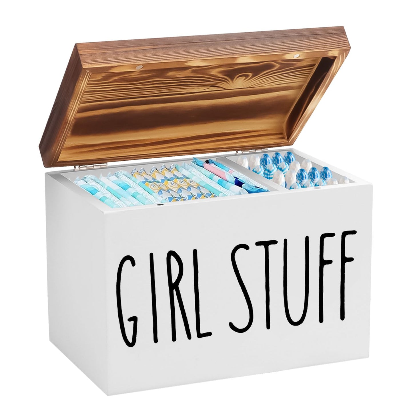 Qivine Tampon Holder for Bathroom Versatitle Tampon Storage Pad Organizer Wooden Period Box With Lid Large Capacity Feminine Product Bathroom Storage