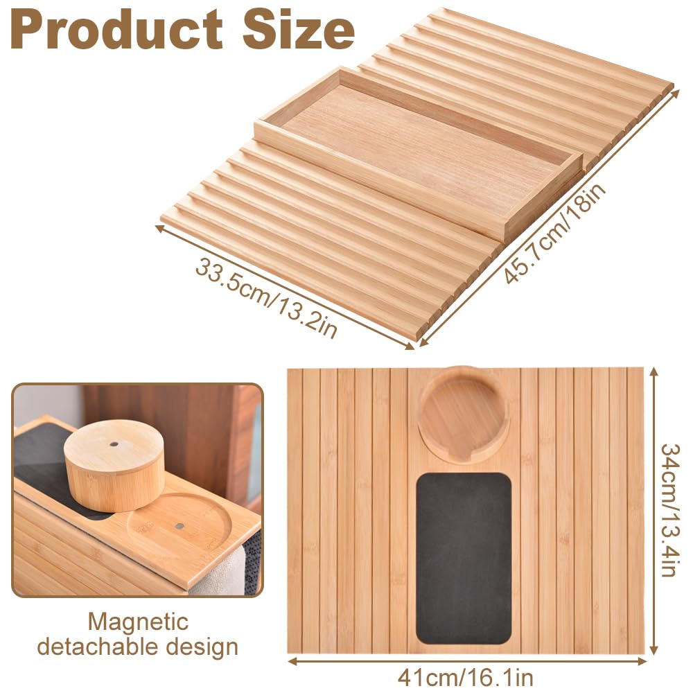 Duscdesp Bamboo B Rectangular Arm Tray, Anti-Slip, Anti-Fall Baffle, Foldable, Rustic