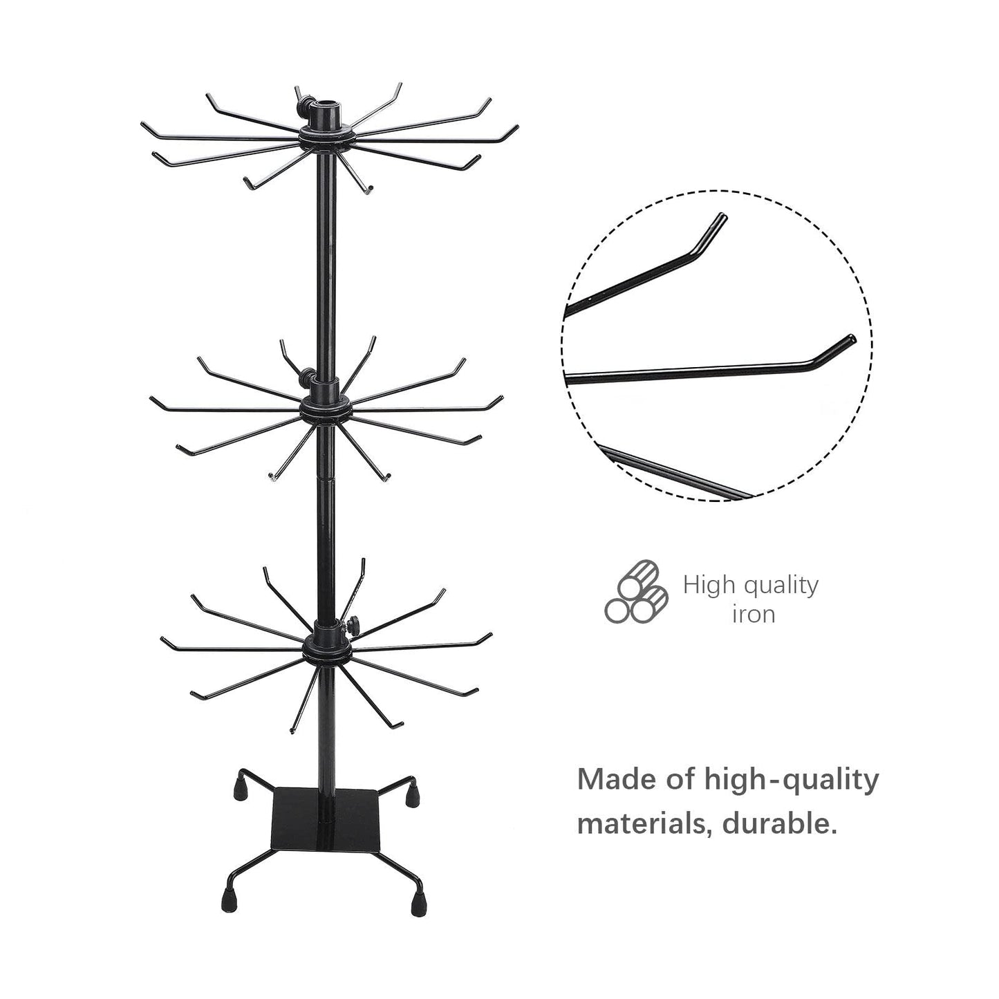 BestAlice 3 Tier Rotating Jewelry Display Holder, Necklace Rack, Fashion Counter Tree Stand, Adjustable Metal Holder