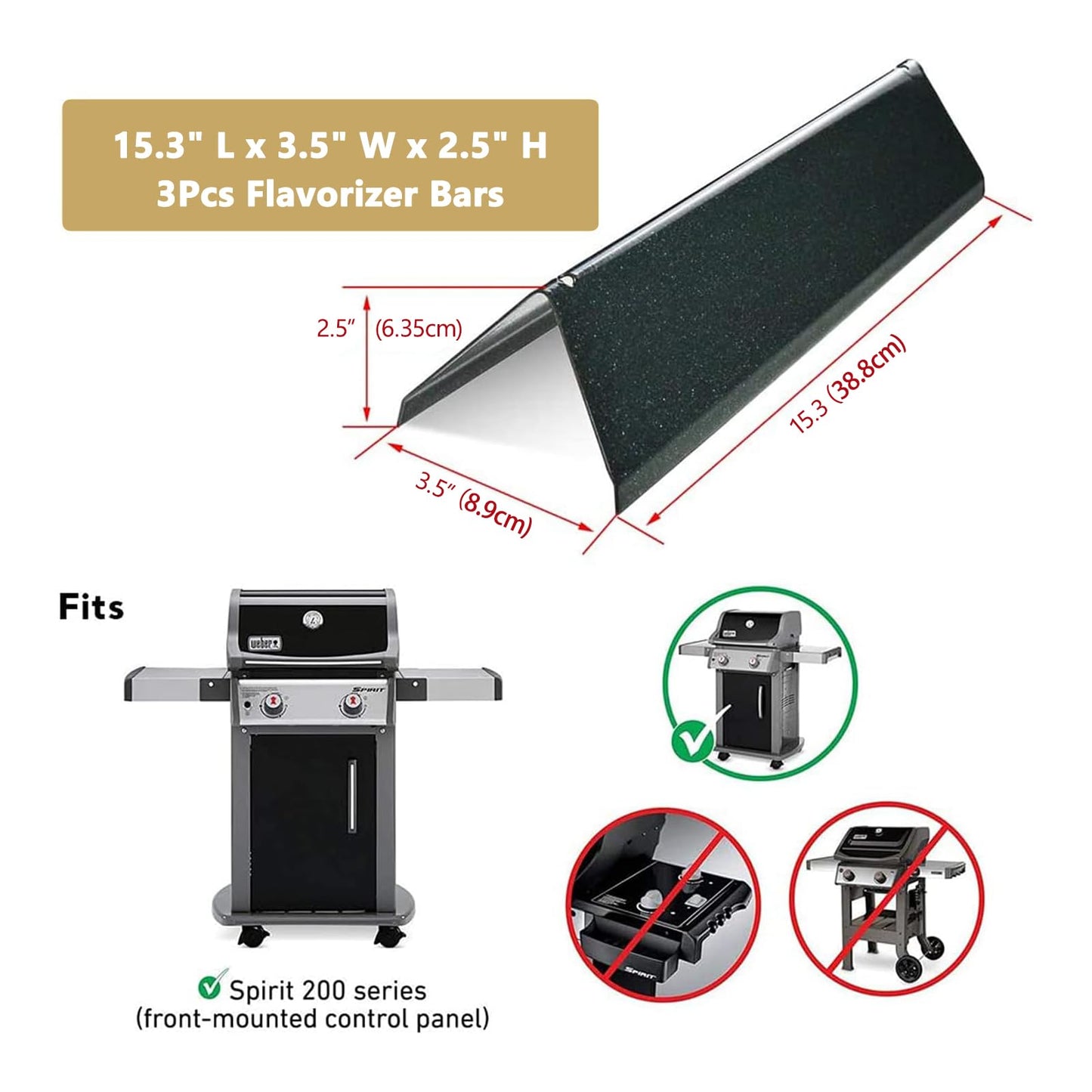 Denmay 38.8 cm Flavorizer Bars for Weber Spirit I & II 200 Series (with Front Control Knobs),Spirit E210 S210 E220 S220 Gas Grills, Porcelain Enameled