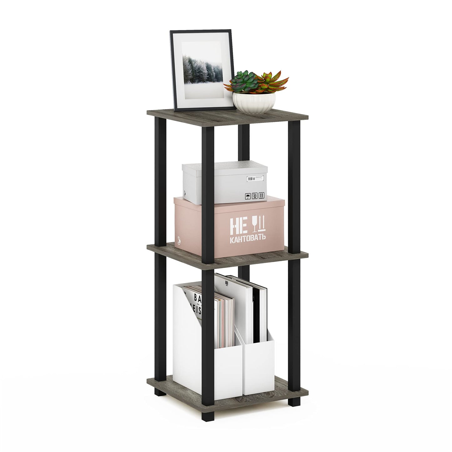 Furinno SIMPLISTIC Side Table Set of 2, 2-Tier End Table, Nightstand, Night Stand, Bedside Table, Easy Assembly, for Living Room, Bedroom, French Oak
