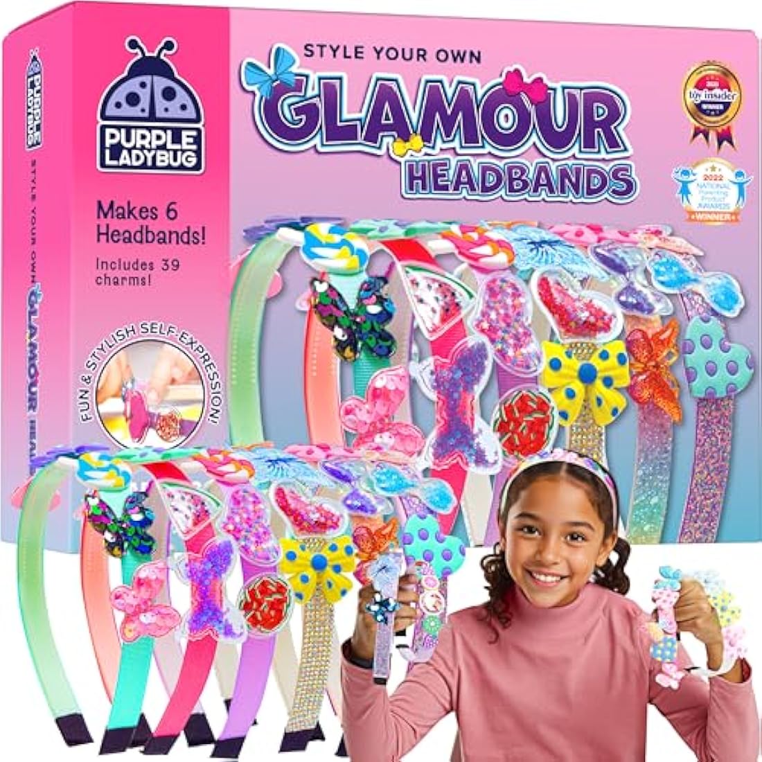 PURPLE LADYBUG Glamour Headband Making Kit for Girls - DIY Hair Accessories & Hair Bands - Craft Kits for Kids - 5 Year Old Girls Gifts, Girl Birthday Presents for Ages 5-10, Summer Crafts Activity