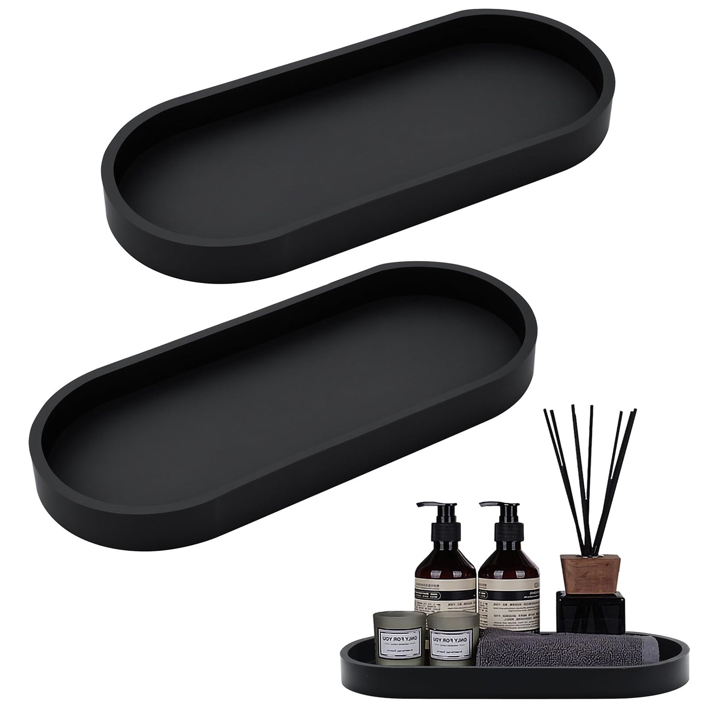 2 Pcs Oval Bathroom Vanity Trays Toilet Tank Oval Storage Tray