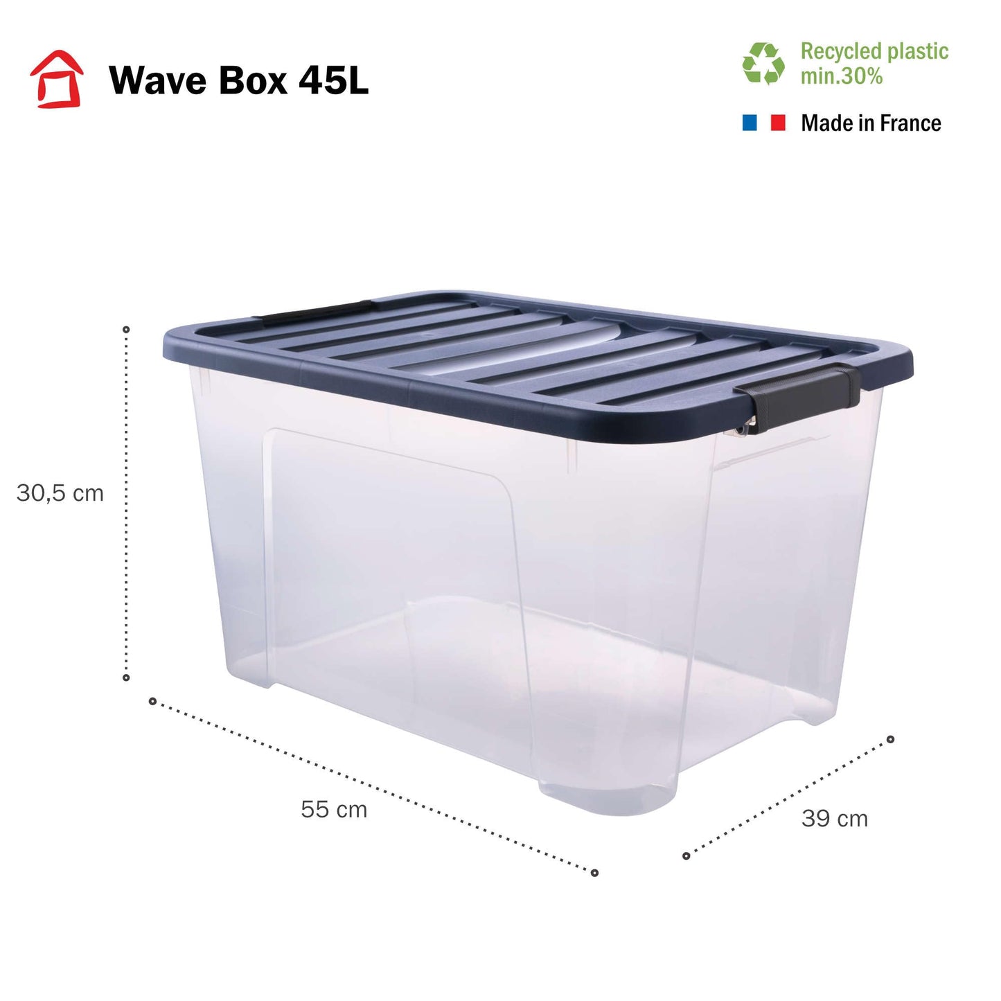 Sundis | Set of 6 Multi-Purpose Storage Boxes with Lids and Locks (6 x 45 Litres) - WAVE BOX