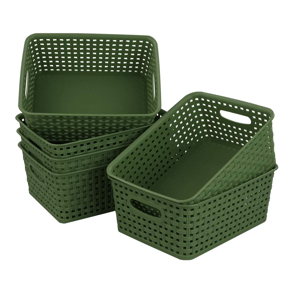 Sandmovie Plastic Woven Storage Baskets Drawer Organizer, Deep Green, 6 Packs