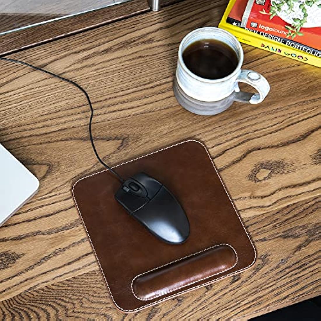 LONDO Genuine Leather Mousepad with Wrist Rest (Brown)
