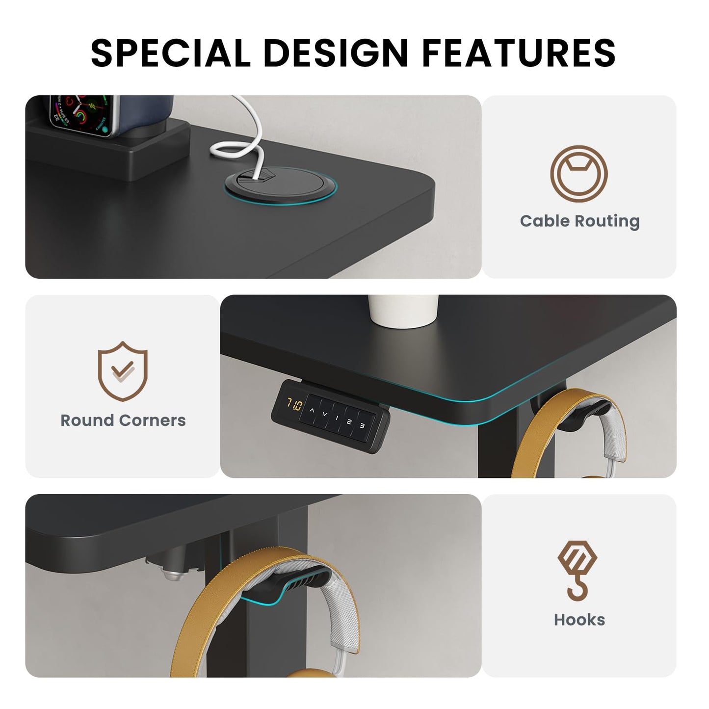 Farini U-Shaped Ergonomic Electric Standing Desk, 140x60cm, Height Adjustable Sit to Stand Desk with Memory Keypad & Headphone Hook for Home and