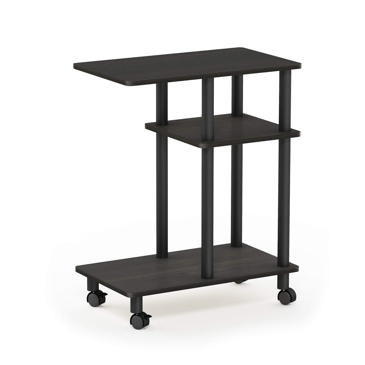 Furinno TURN-N-TUBE Side Table, 3-Tier C-Shape End Table with Wheels, Toolless Assembly Night Stand, Bedside Table with Open Shelf, for Living Room
