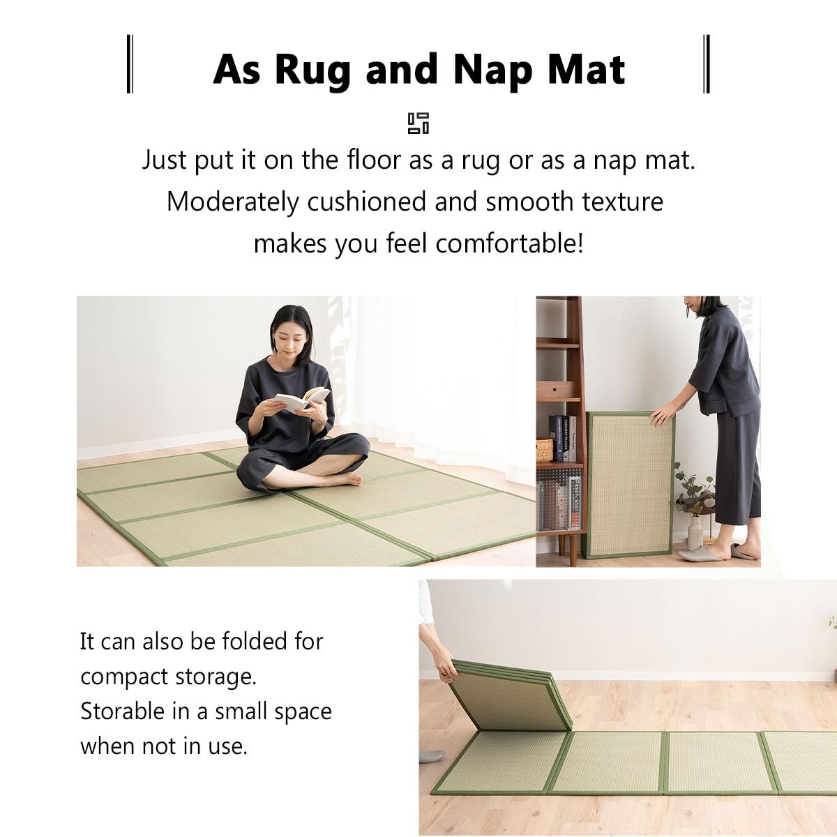EMOOR Japanese Tatami Mat Single Natural Rush Grass (Undyed), Foldable Igusa Mattress Floor Sleeping Japanese Futon Mattress Meditation Yoga Zen