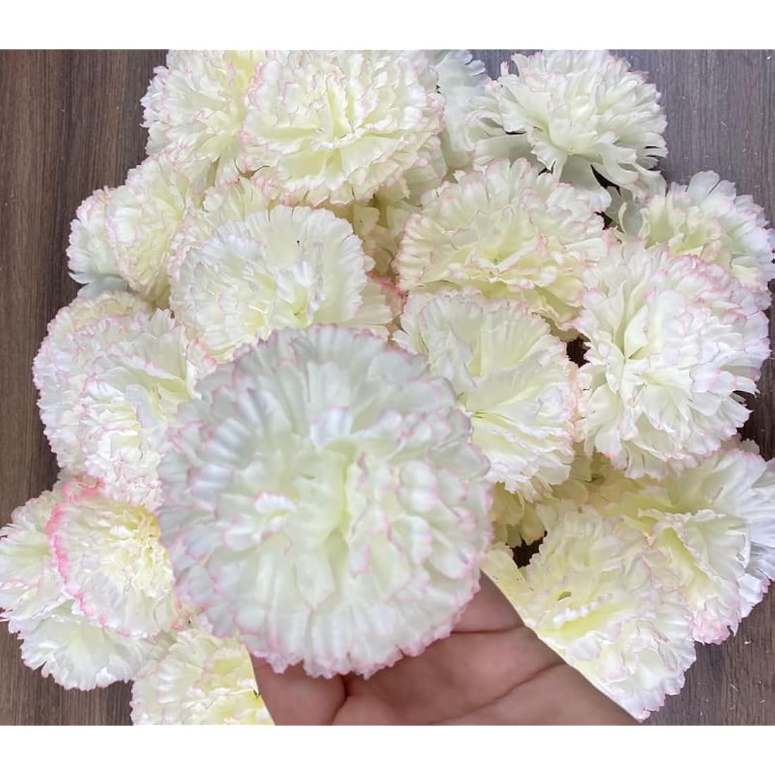 Rikyo 50 Artificial Silk Carnation Flower Head with Stems Set,Vase Fillers for Home Decor Party Birthday Cake Ornaments,Handmade Wrist Corsage, 3''Multiple Petals Heads & 8'' (Champagne)