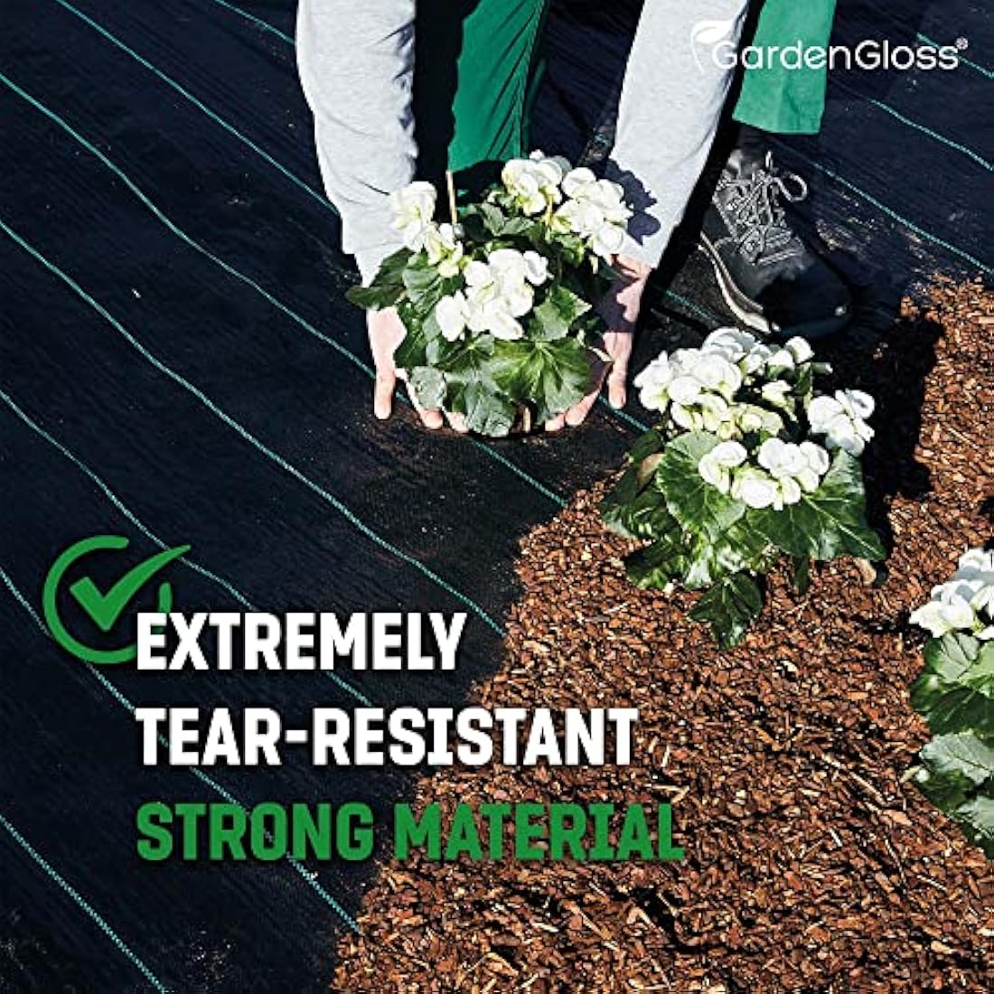 GardenGloss 30m2 Weed Control Membrane (100gsm) - Water Permeable and Tearproof Weed Barrier Fabric - Weed Control Fabric with High UV-Stabilisation (15m x 2m, folded)