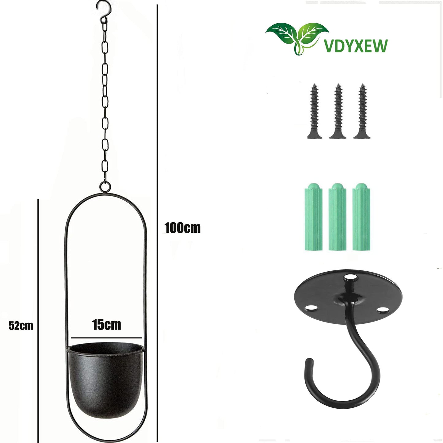VDYXEW Metal Hanging Flower Pot, Hanging Decoration Pot, Metal Black Bolo Hanging Basket, Ceiling Hanging Planter for Indoor Plants, Succulents, Air
