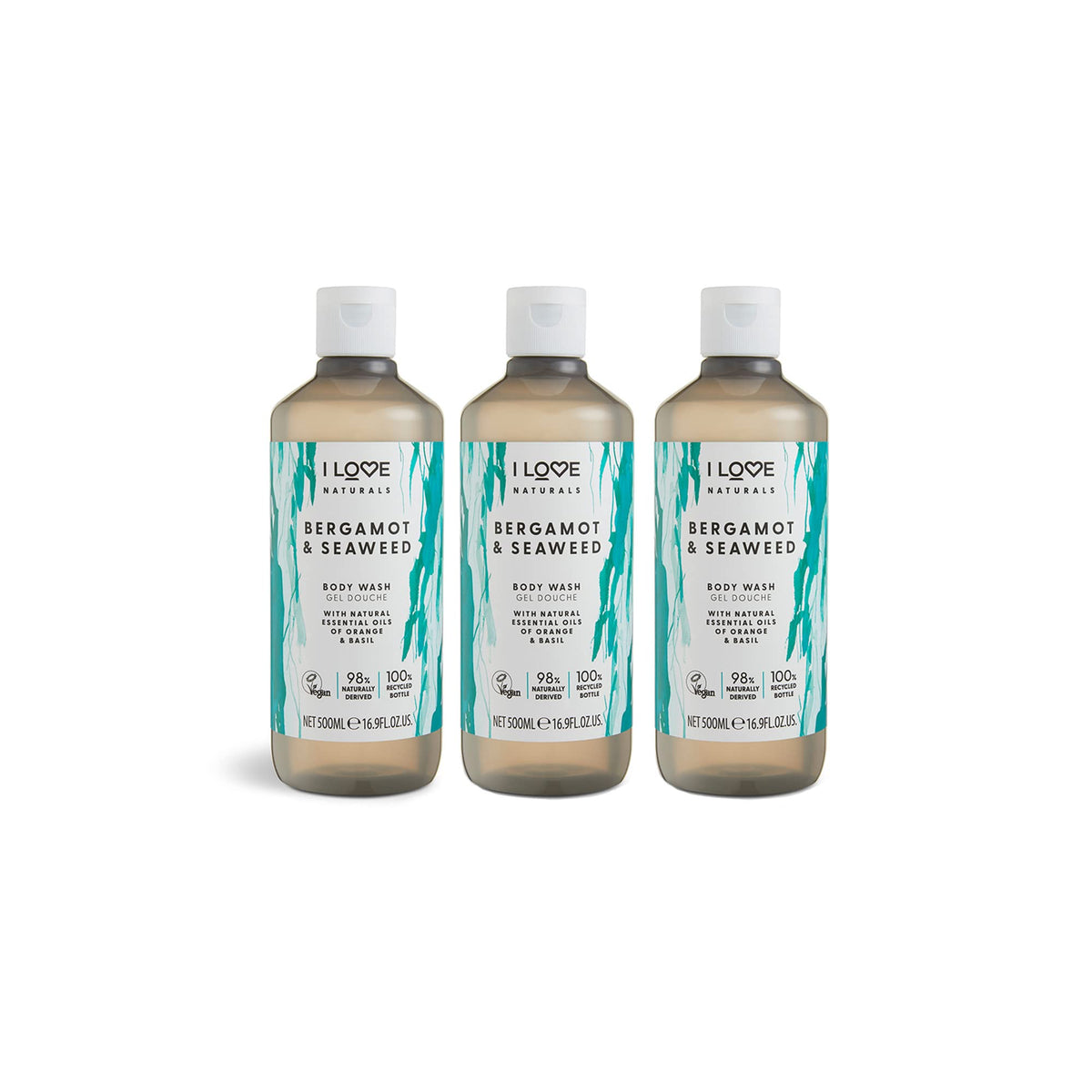 I LOVE Naturals Bergamot & Seaweed Body Wash with Orange & Basil Essential Oils, Silky Smooth Skin Formula, Moisturising Vegan-Friendly Shower Gel