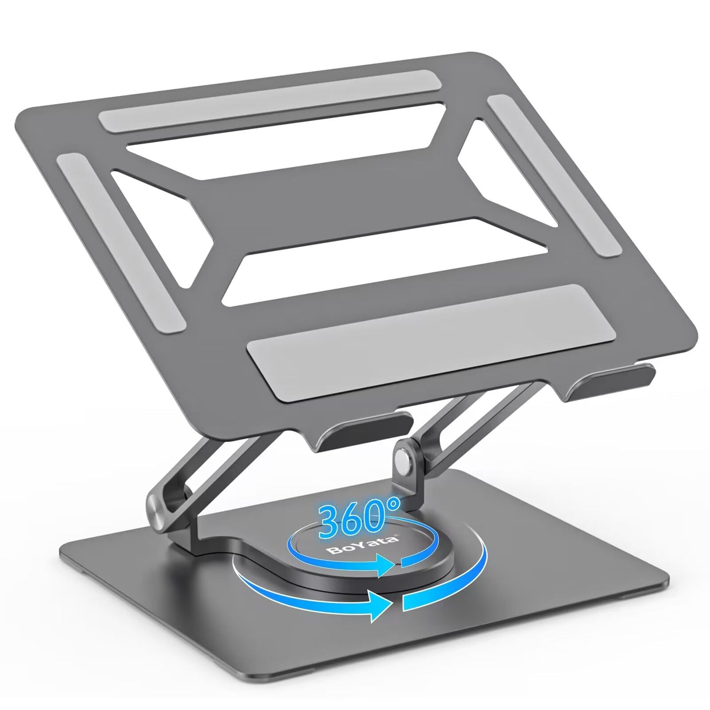 BoYata Laptop Stand for Desk, Adjustable Computer Stand with 360 Rotating Base, Ergonomic Foldable Laptop Riser Holder Compatible with All MacBook