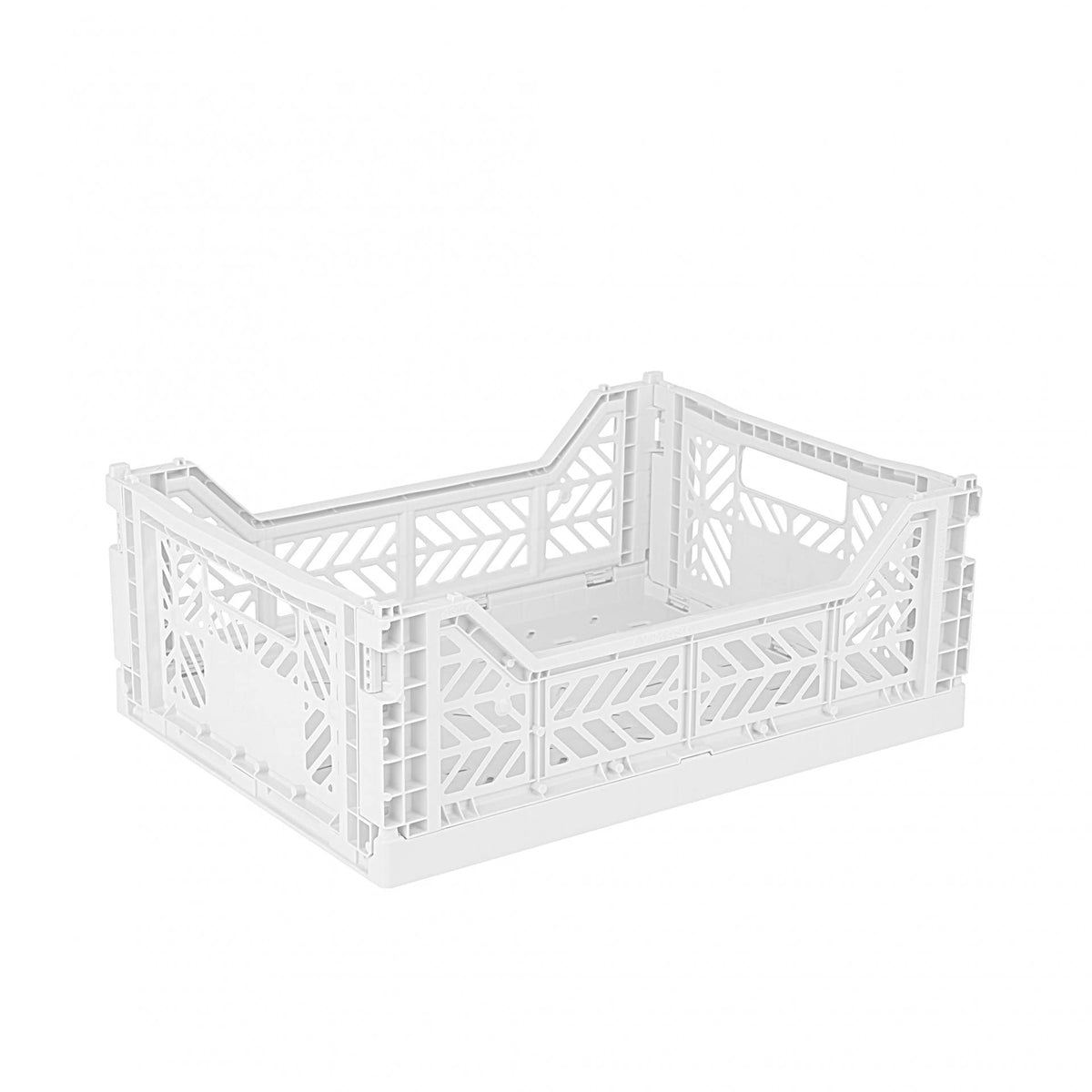 AYKASA Folding Crate, Sturdy Folding Box, Plastic, Stackable, White, Midi (40 x 30 x 14 cm)