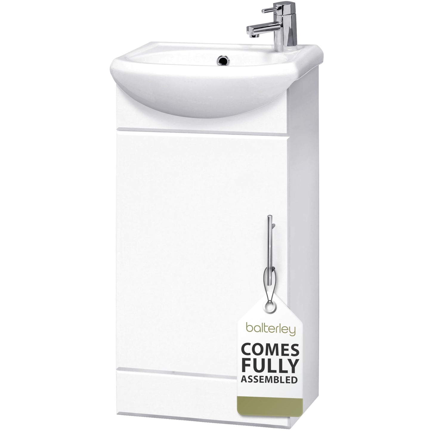 Balterley Vanity Unit with Basin Floor Standing, Soft Close Single Door with Curve Sink and Handle, Bathroom Vanity Units with Basin