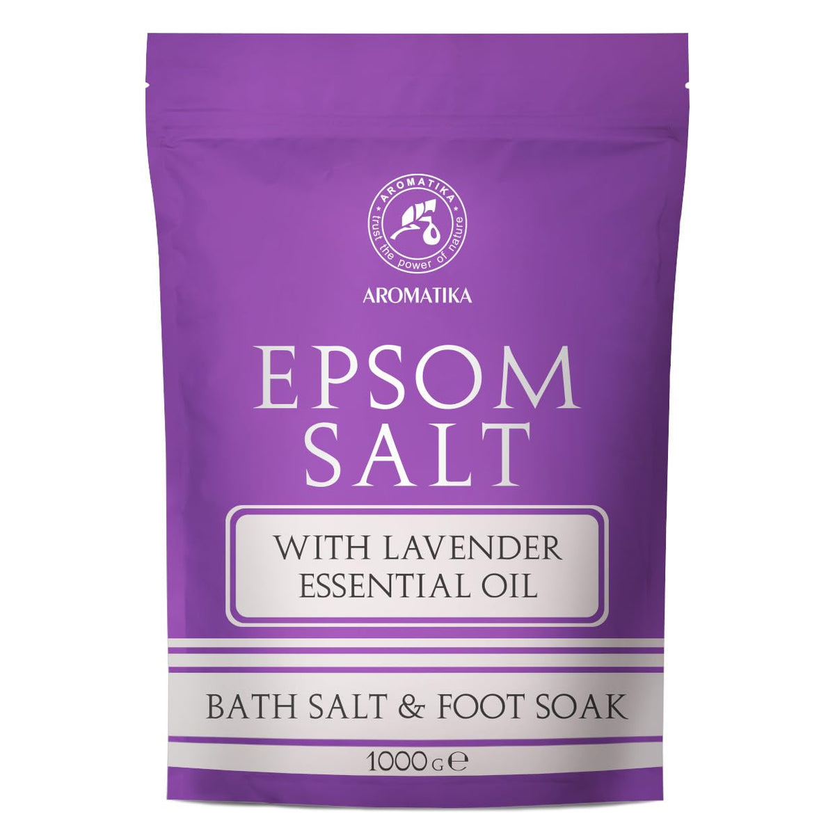 Epsom Bath Salt with Lavender Essential Oil 1000 g - Concentrated Magnesium Sulphate - Pure & Natural Epsom Salt - Soothing & Relieves Fatigue -
