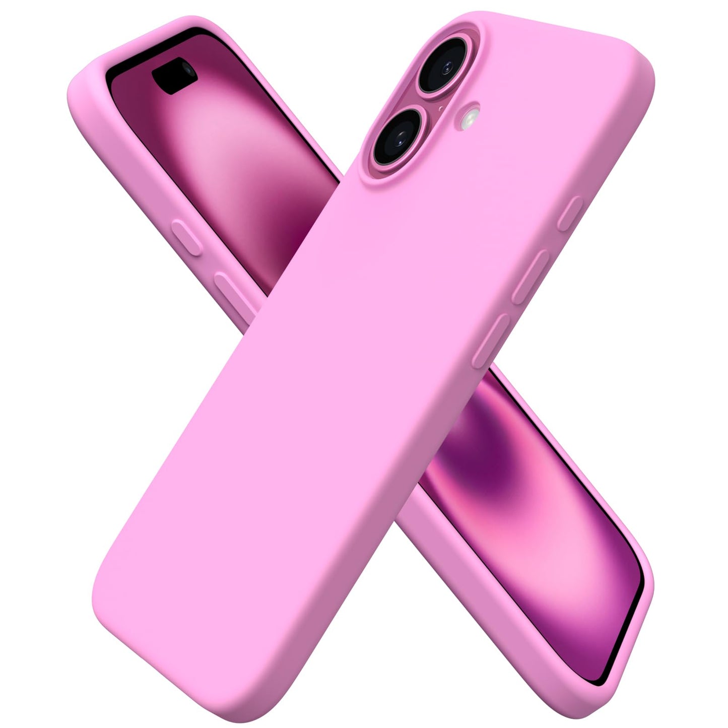 ORNARTO Compatible with iPhone 16 Case 6.1", Slim Liquid Silicone 3 Layers Full Covered Soft Gel Rubber 16 Phone Cases Cover 6.1 inch-Peony