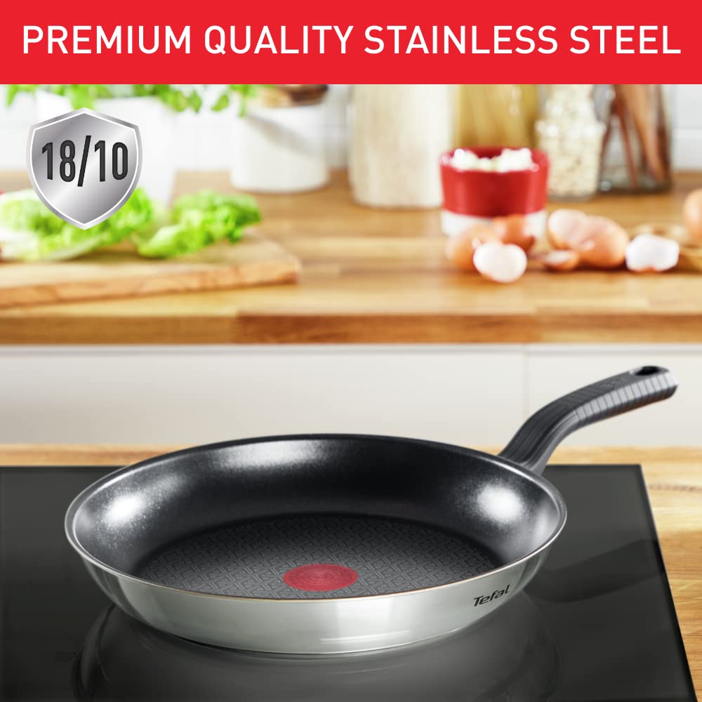 Tefal Comfort Max 30cm Stainless Steel Frying Pan  Durable Non-Stick Pan with Thermo-Spot Heat Indicator, Induction Compatible Base, Comfortable Grip