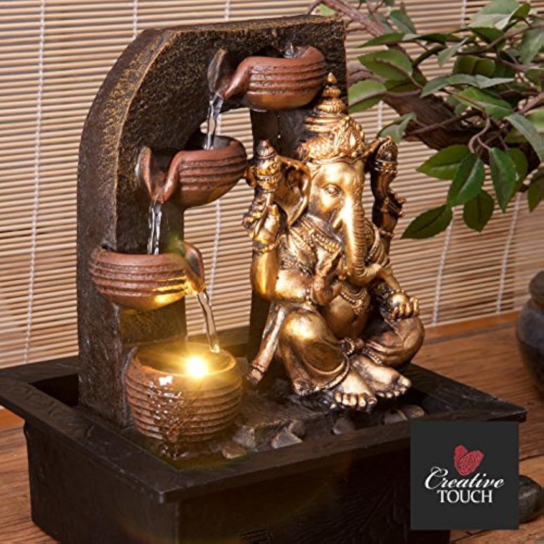 Ganesha with Water Cups Indoor Water Fountain with LED Light | Size 21*17.5*25 Cm | USB adaptor Included