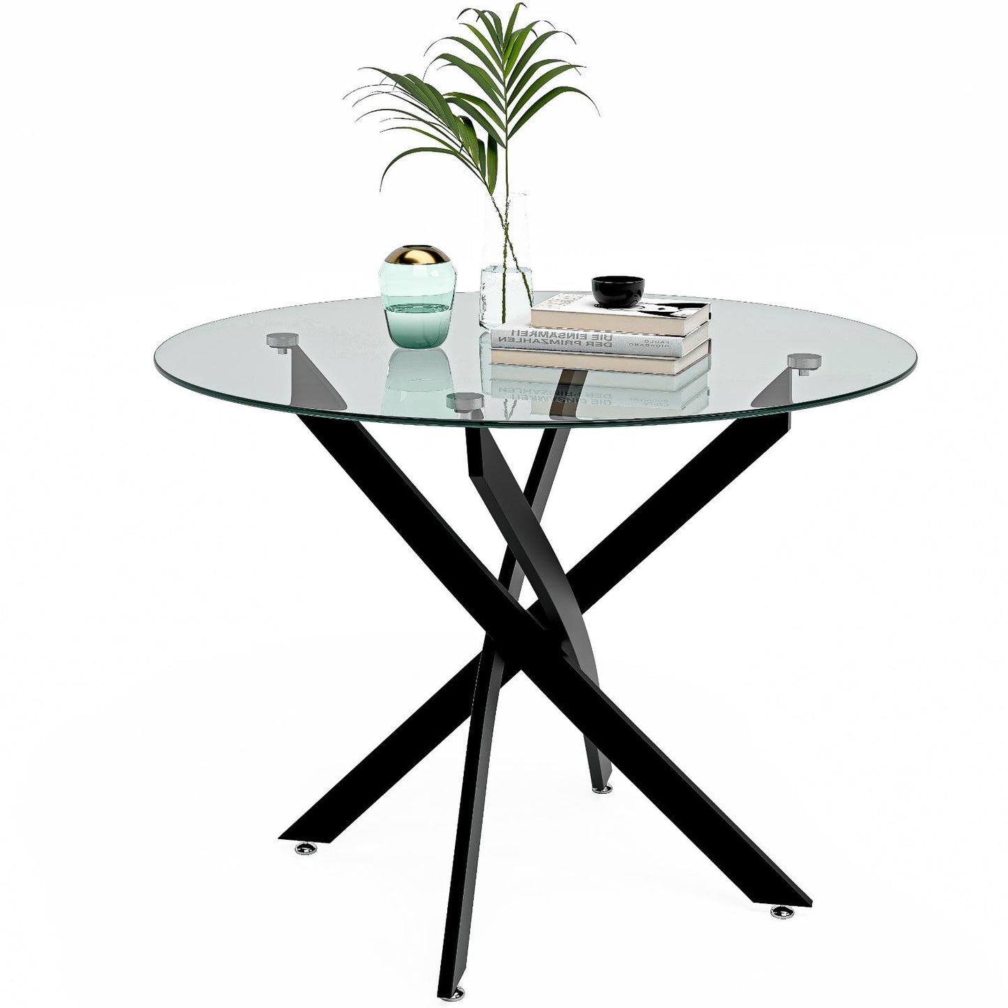 GOLDFAN Round Dining Table Modern Kitchen Table with Metal Legs for Dining Room Furniture, Black/80cm