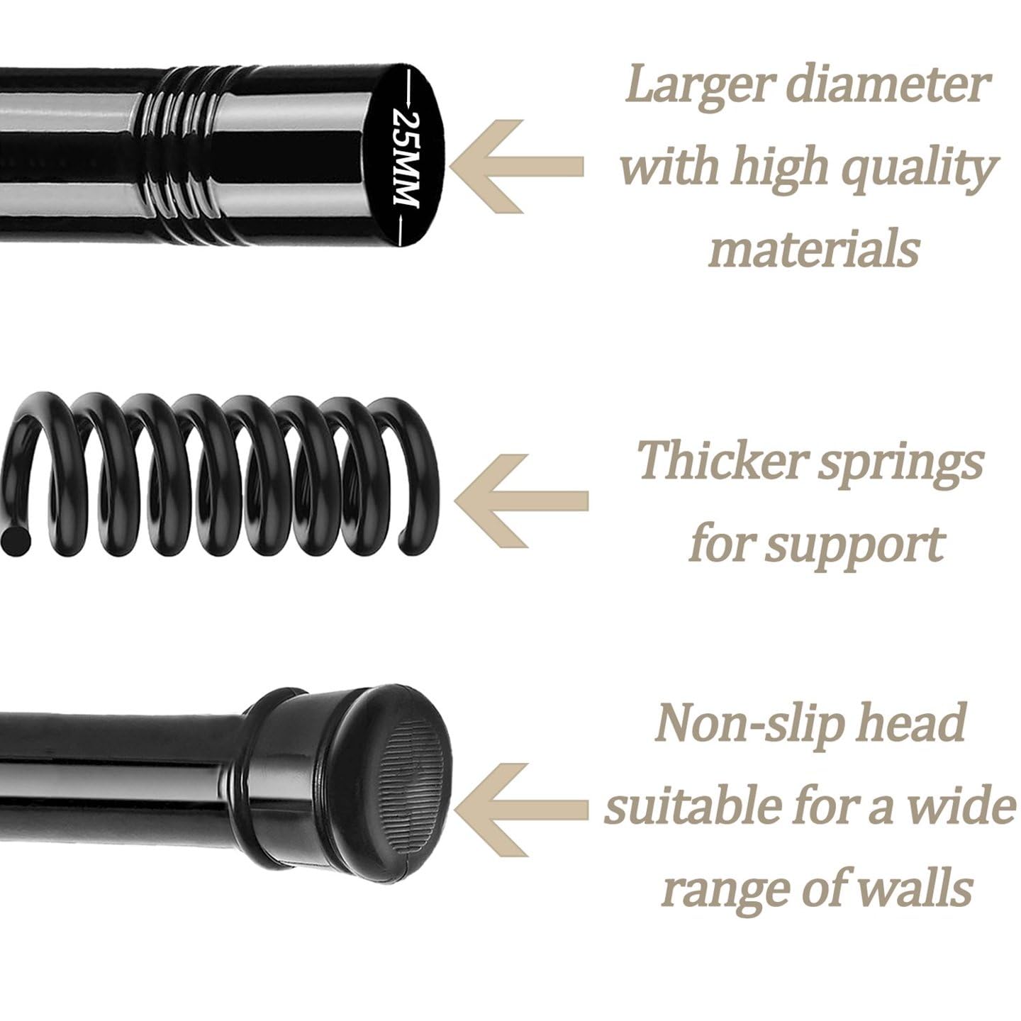 Tension Rods For Curtains Shower Poles Extendable No Drill Telescopic Shower Rail Shower Pole For Windows Shower Wardrobe Silver 85-265Cm Ø32mm