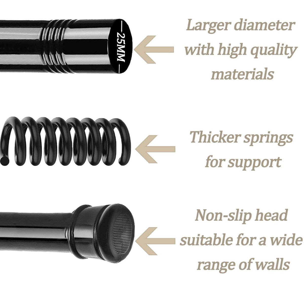 Curtain Poles No Drilling Tension Rod Extendable Shower Curtain Pole Telescopic Shower Rail For Windows Shower Wardrobe Black 85-265Cm Ø32mm