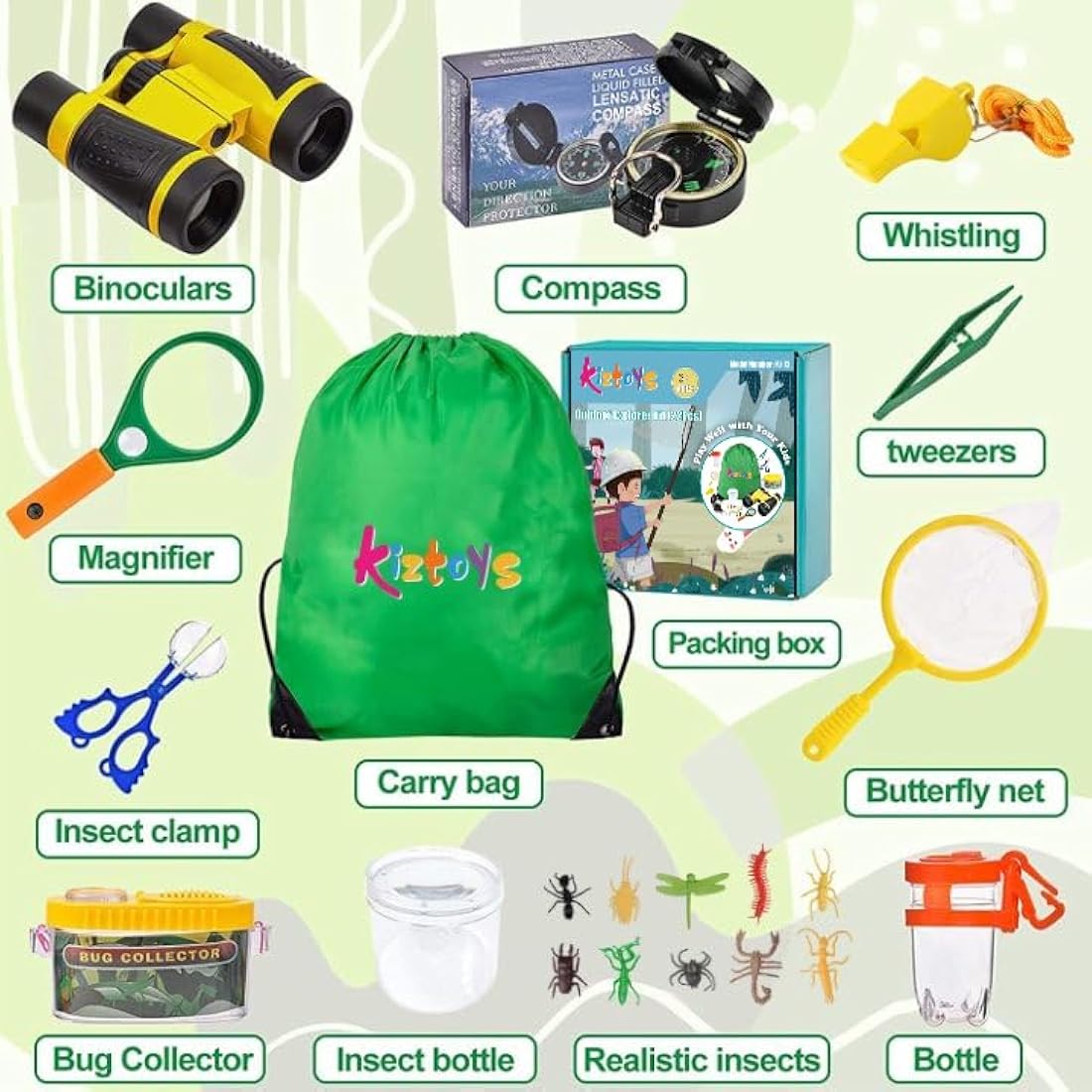 Outdoor Explorer Kit Gifts Toys,Kids Binoculars Set,Outdoor Exploration Set,Best for 8+ Year Old Boy and Girl,Kids Adventure Kit,Children Outdoor Educational Kit(22 PCS)