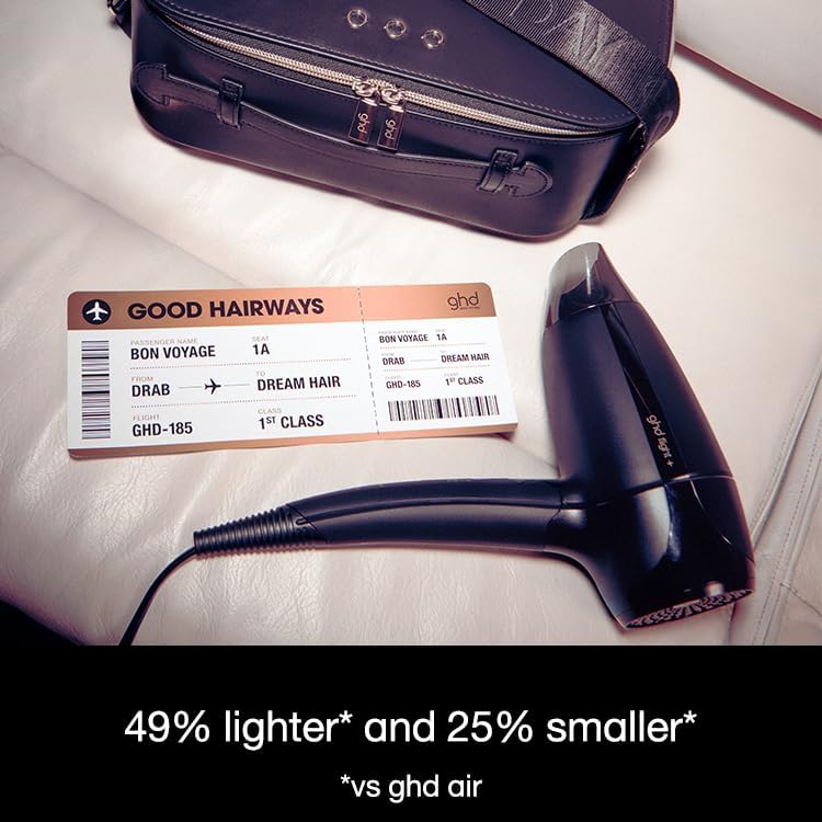 ghd Flight+ Travel Hair Dryer - Compact, Lightweight, Dual Voltage, Powerful Drying with Luxurious Travel Case
