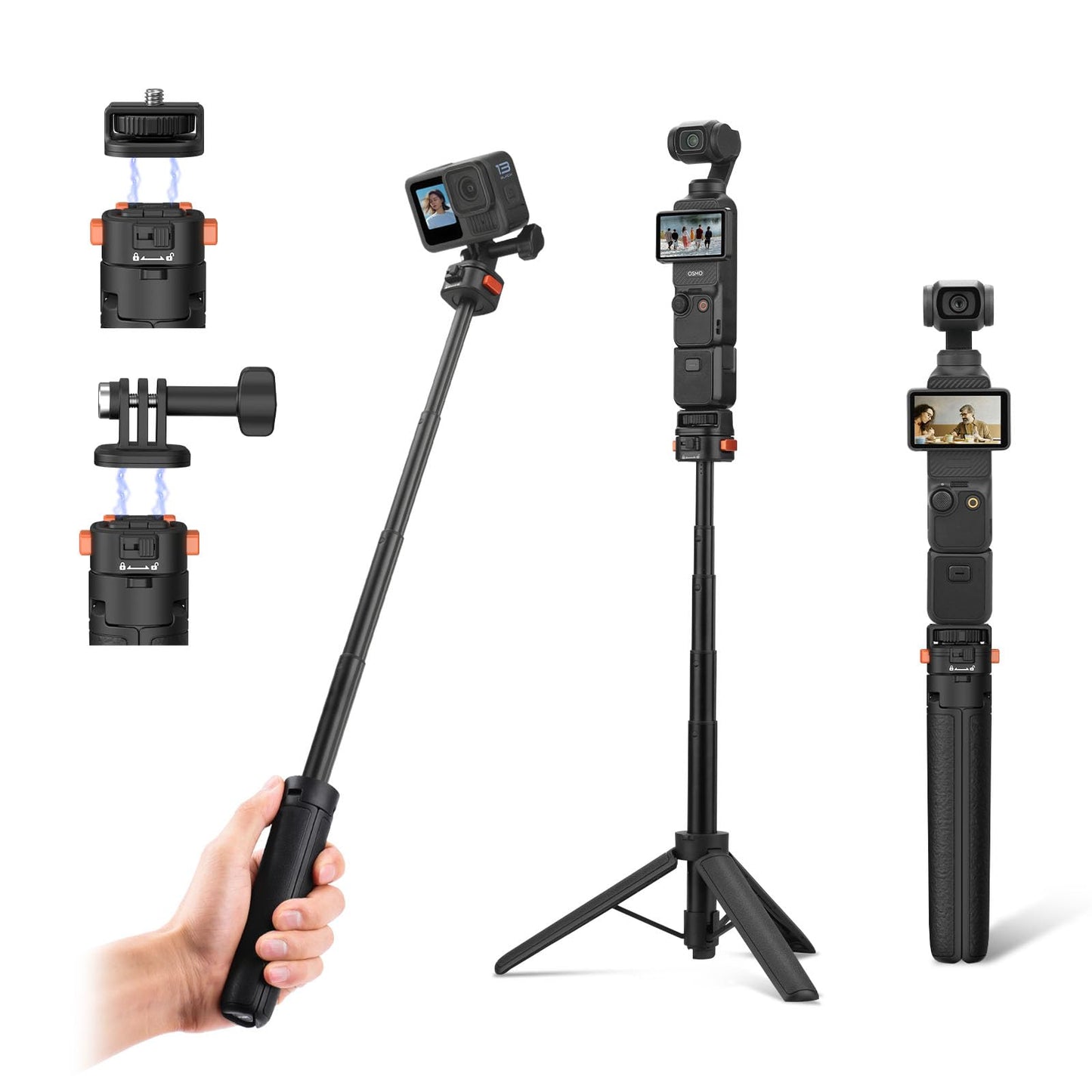 Osmo Pocket 3 Tripod for Go Pro Action Camera, Mini Table Desk Extendable Tripod Stand Small Handheld Selfie Stick with Quick Release 1/4'' Screw Vlog