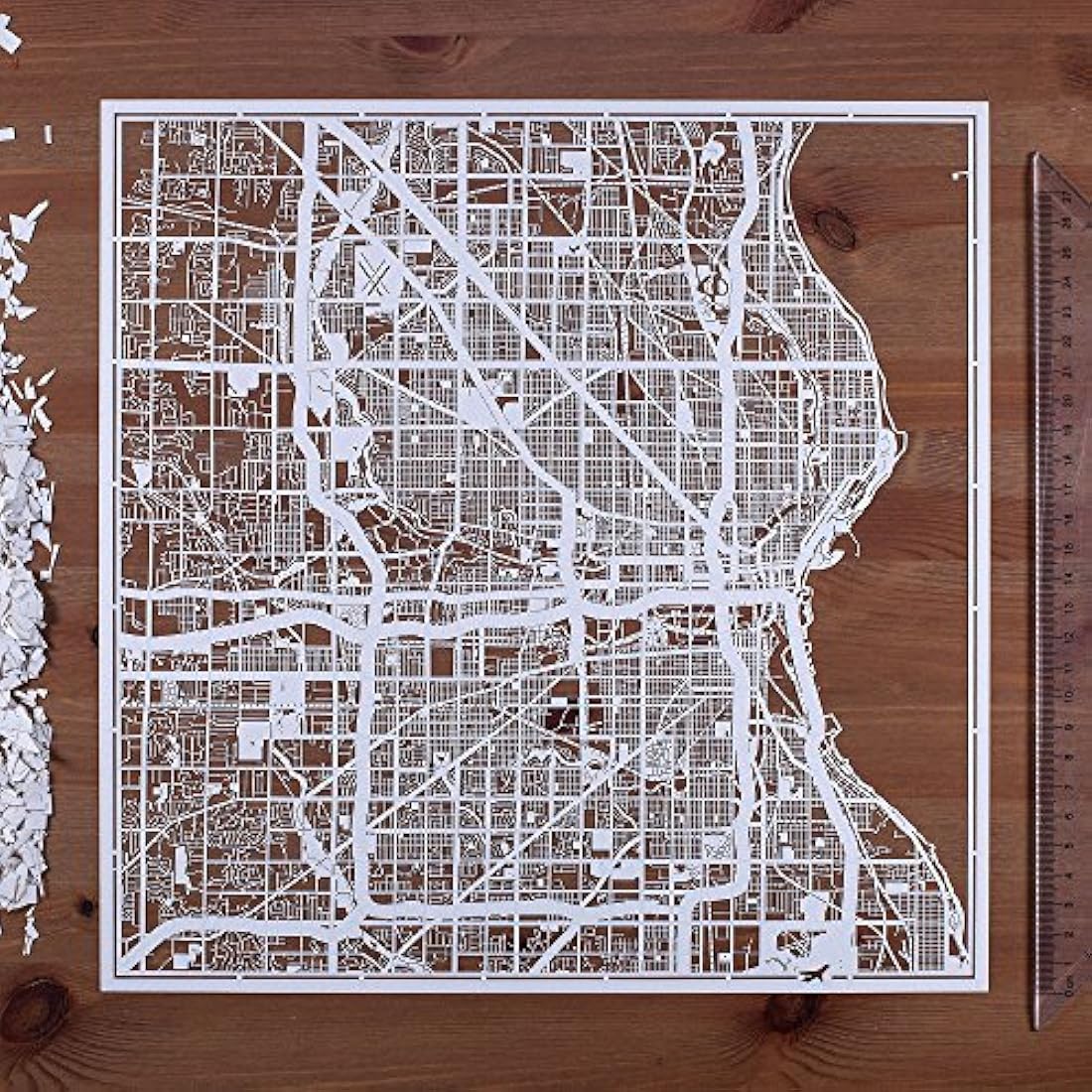 Milwaukee Paper Cut Map White 12×12 inches Paper Art