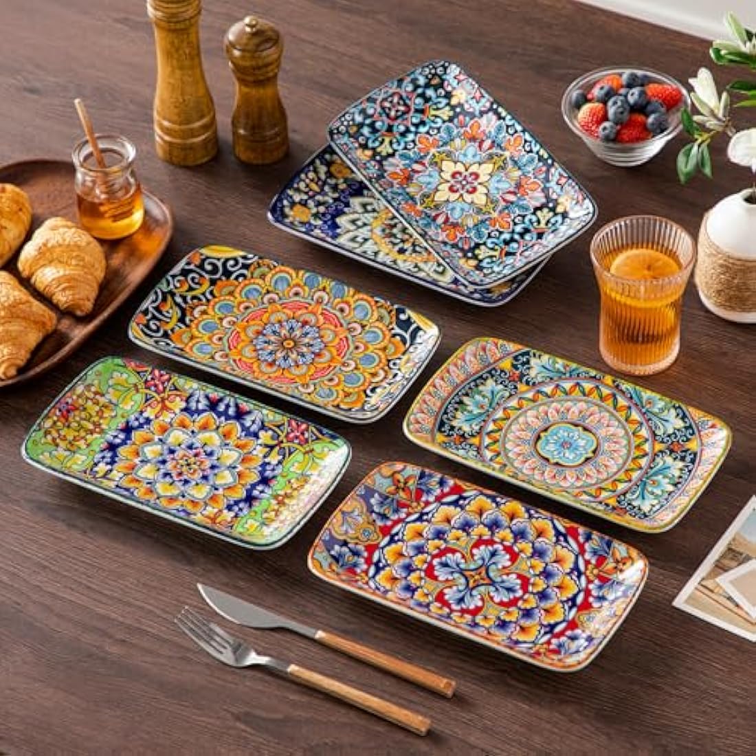 vancasso SIMI Serving Platter, 9.5 in Small Serving Dishes, Porcelain Rectangle Serving Plates Set of 6, Dishwasher and Microwave Safe, Sushi Platters for Party