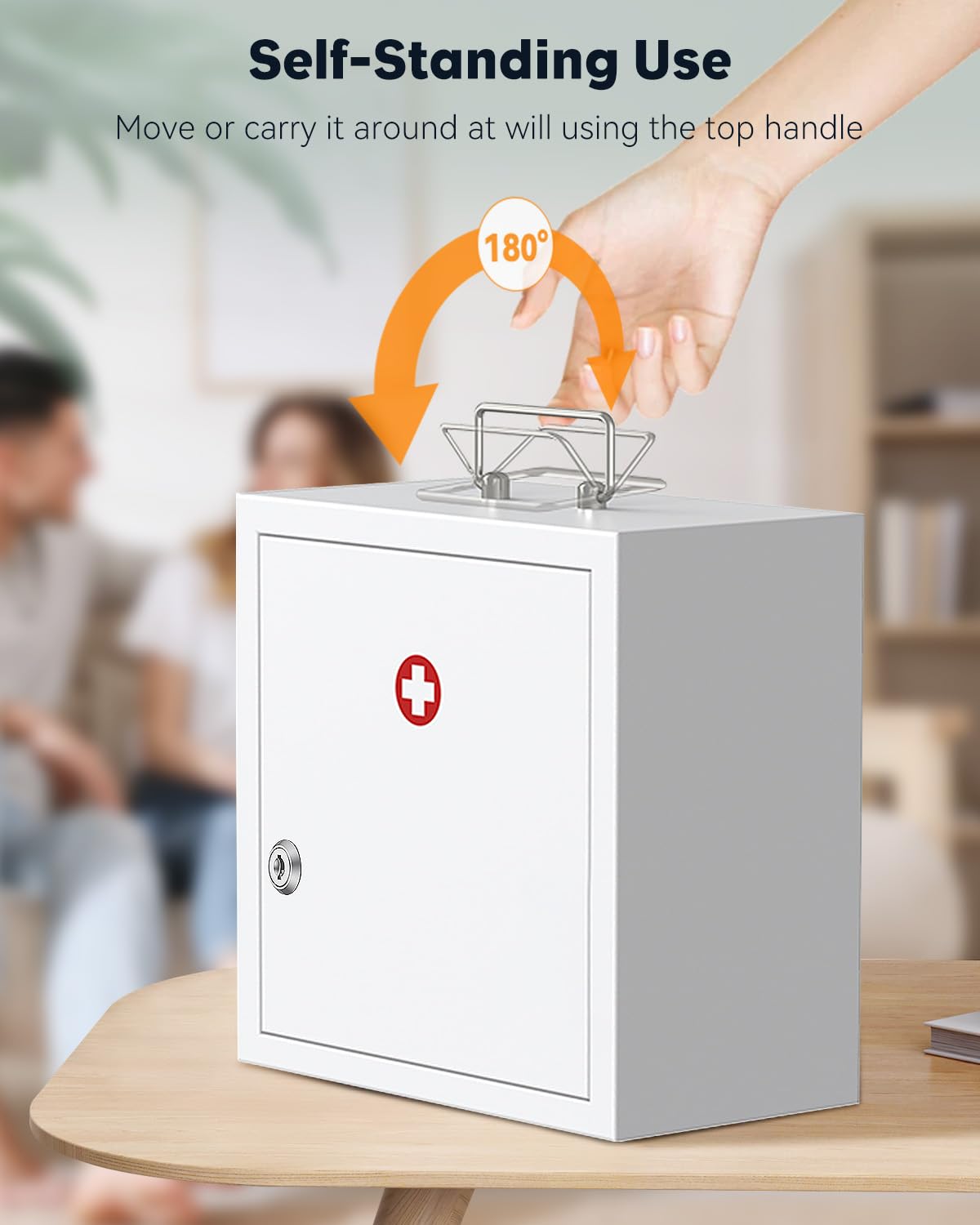 Uniclife Wall Mount Medicine Cabinet with Key Lock & Handle Locking First Aid Lockable Medical Storage Box Medium Medicine Organizer Secure Steel