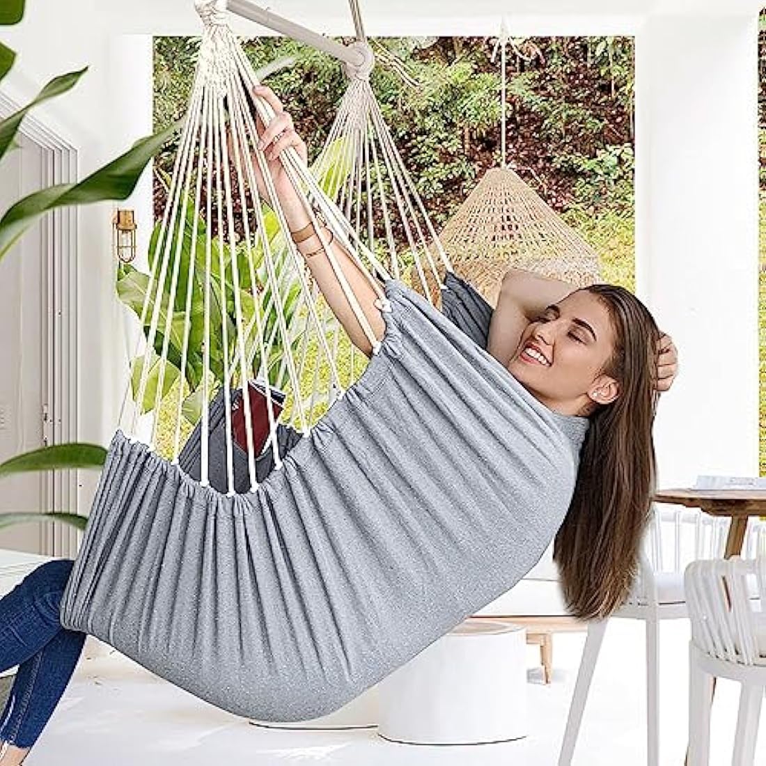 Chihee Hammock Chair Swing Chair Strong Metal Collapsible Spreader Bar Portable Hanging Chair Max 330 lbs Comfy Seat Patio Lawn Chair Cotton Blended for Superior Comfort Durability Indoor Outdoor