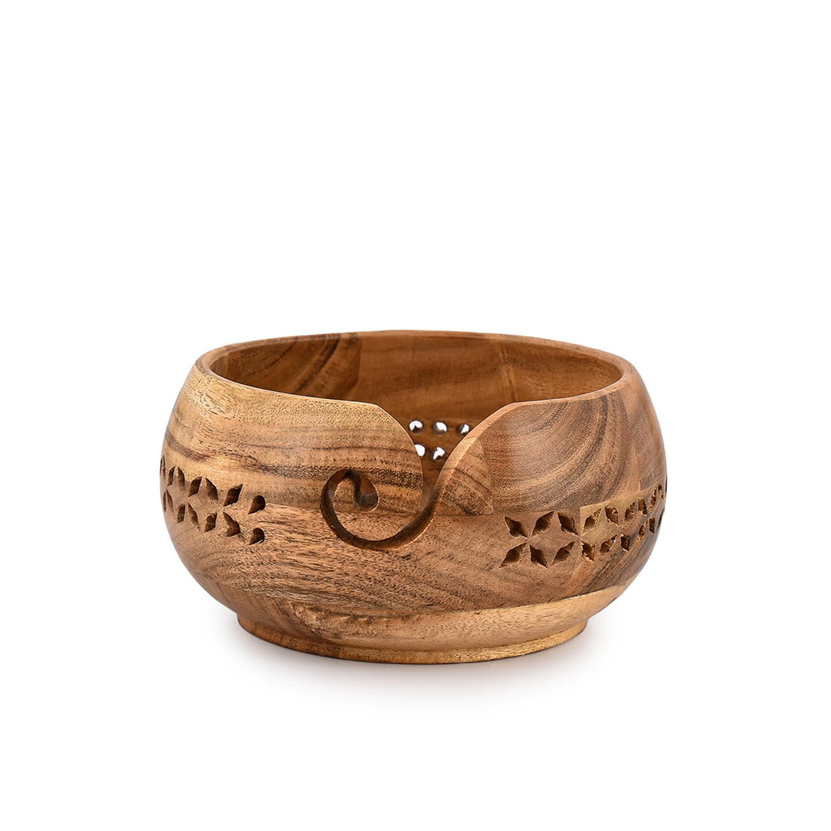SAMHITA Acacia Wood Yarn Bowl Holder |Hand Carved Yarn Bowls for DIY Knitting Crocheting Accessories (17.78cm x 17.78cm x 10.16cm)