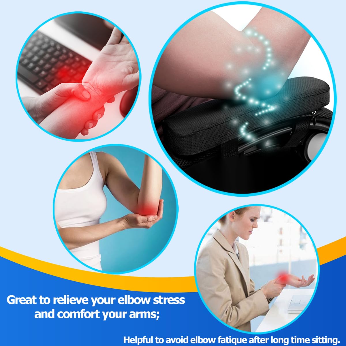 masteymoh Ergonomic Armrest Pads Office Chair Arm Rest Cover Pillow - Elbow Support Cushion for Computer, Gaming and Desk Chairs (Flat)