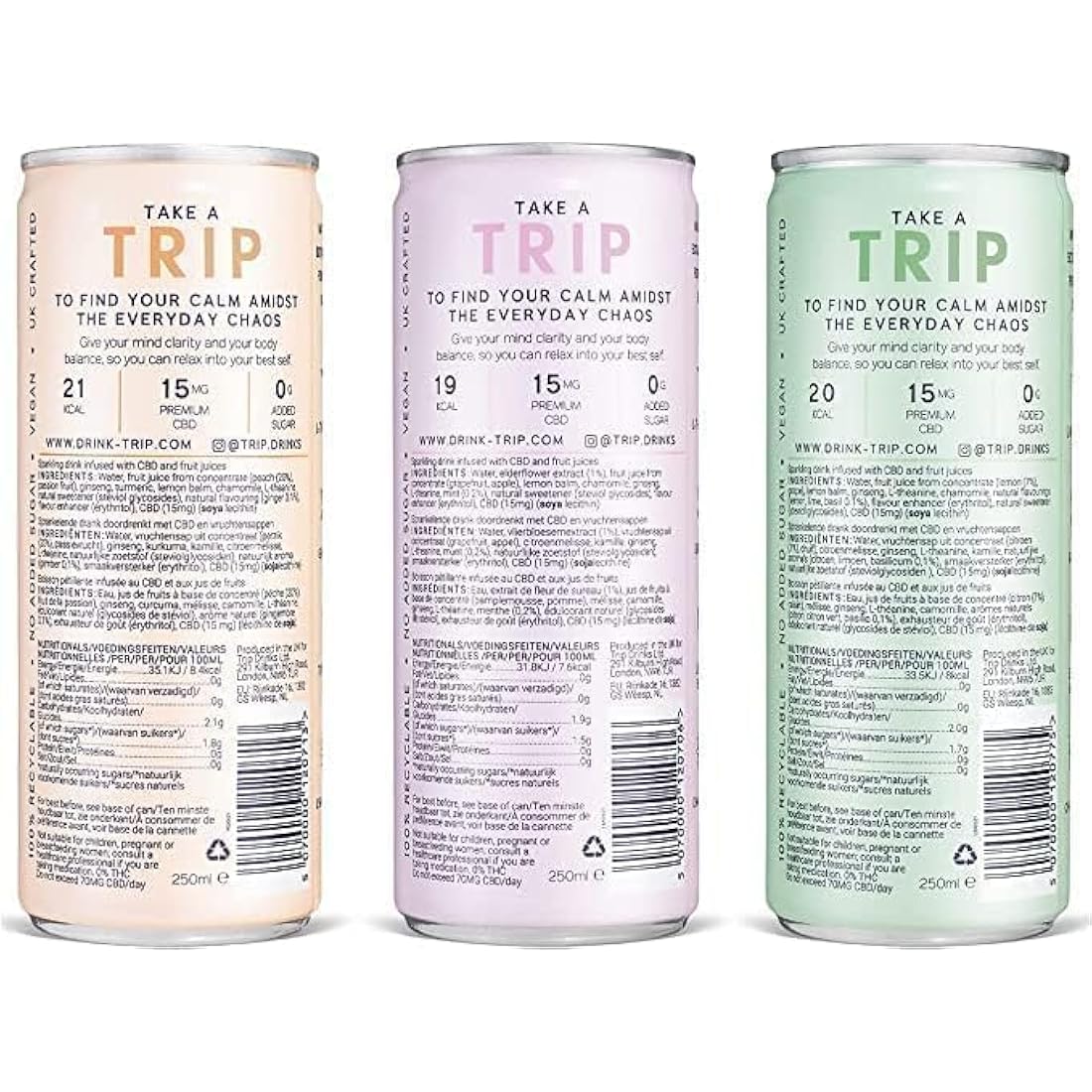 TRIP CBD Drink, Sparkling Mixed Pack Fizzy Drink, Low Calorie, Vegan (Pack of 24 x 250ml)
