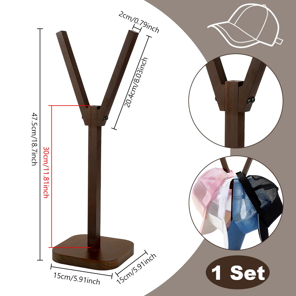 PH PandaHall Wooden Hat Stand, Baseball Caps Display Rack Y Shaped Wood Hat Racks Brown Tabletop Cap Storage Holder Hat Organizer Display for Closet