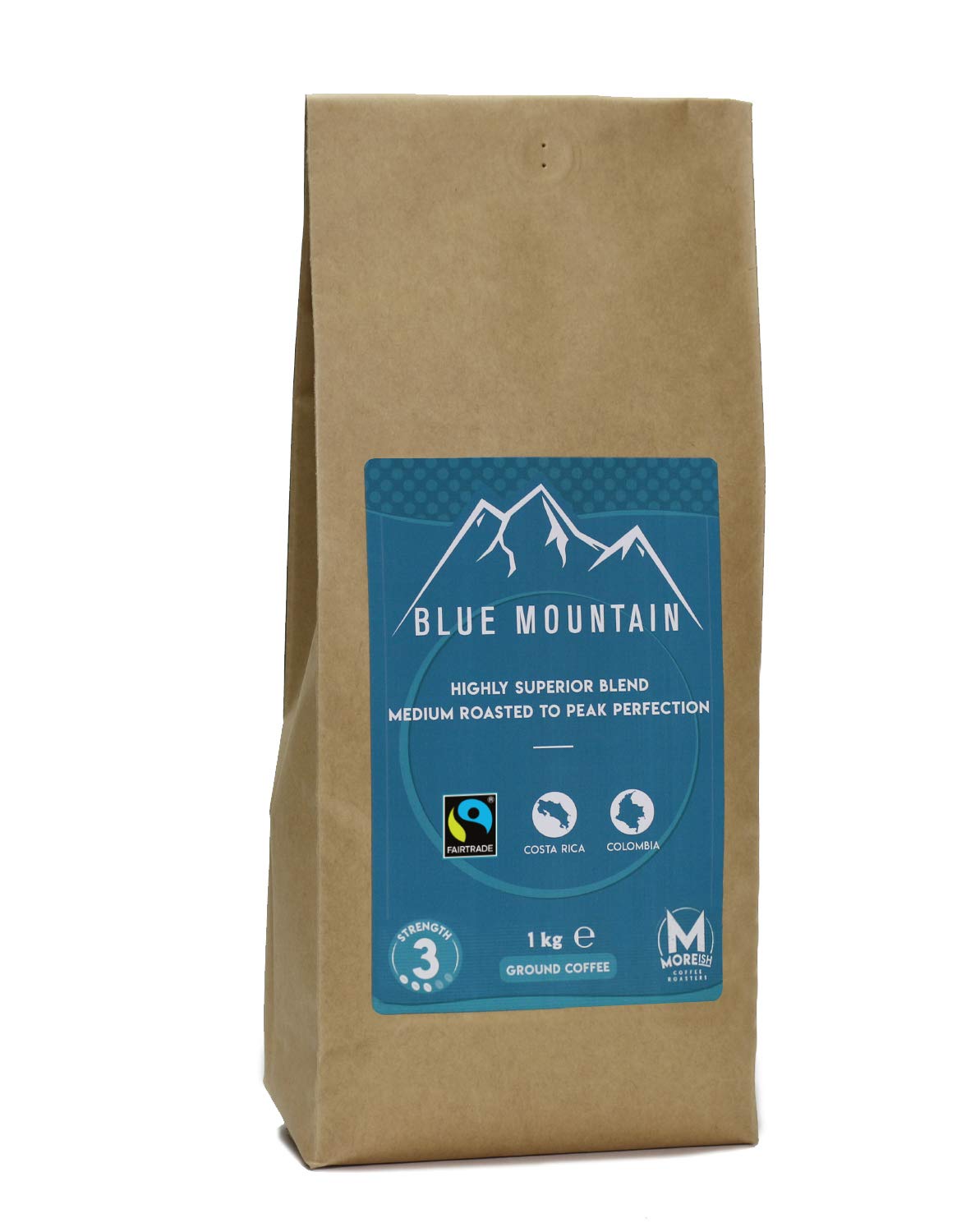 Moreish Fairtrade Blue Mountain - Highly Superior Medium Roast Ground Coffee (Filter Grind) - 1kg