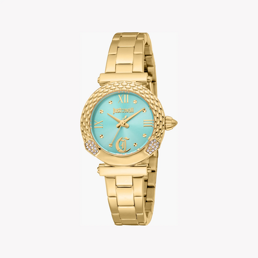 Just Cavalli Women's Gold Watch, Turquoise Dial | Jc1l332m0065