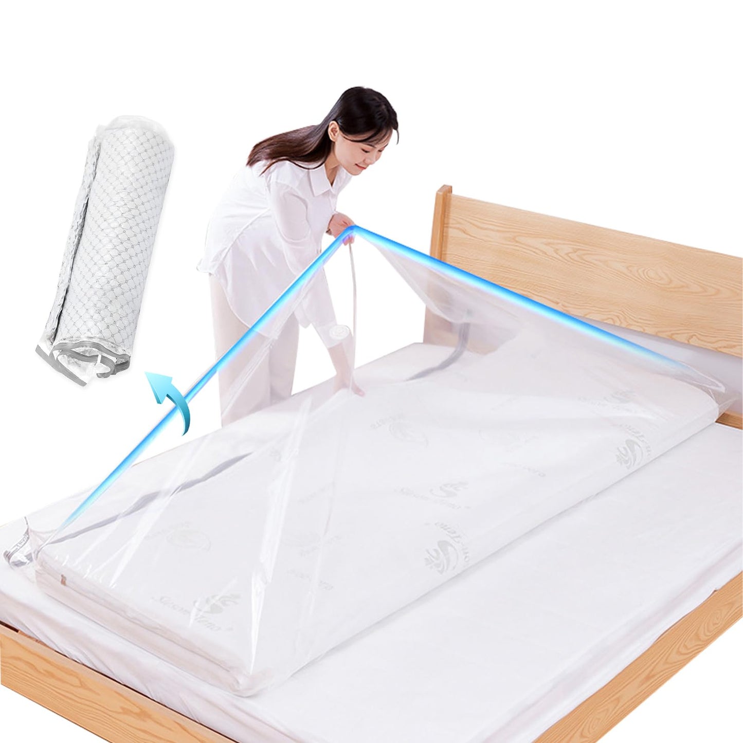 Large Vacuum Storage Bags for Mattress Clothes Waterproof Sealable Reusable Space Saver Bags, Compress Mattress By 80%, No Vacuum Pump 86.7 * 39.3in