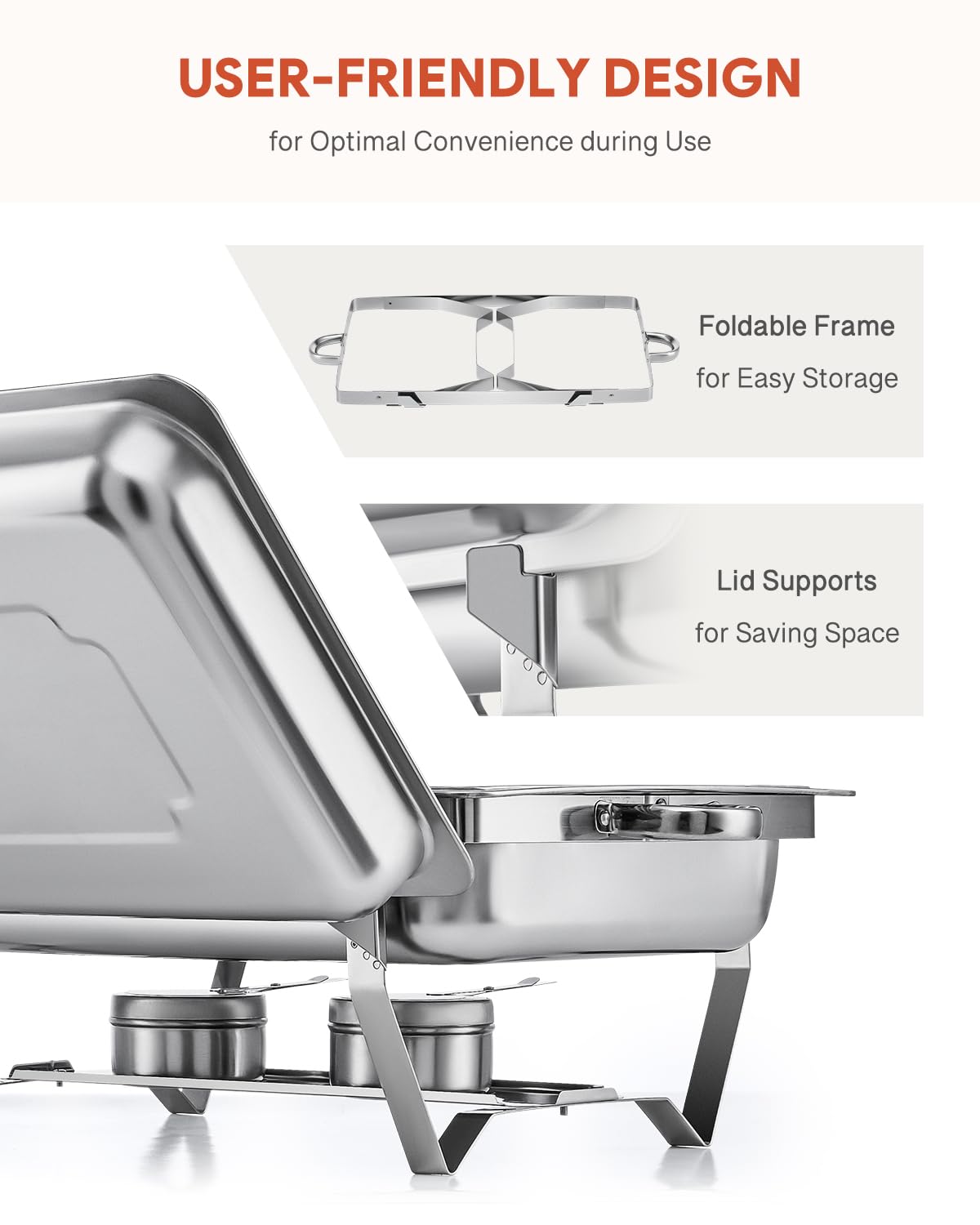 WILPREP Chafing Dish Buffet Set of 2, Rectangle Stainless Steel Food Warmer Kit with Lids Food Pans Bain Maries and Fuel Holders, 9L Buffet Serving